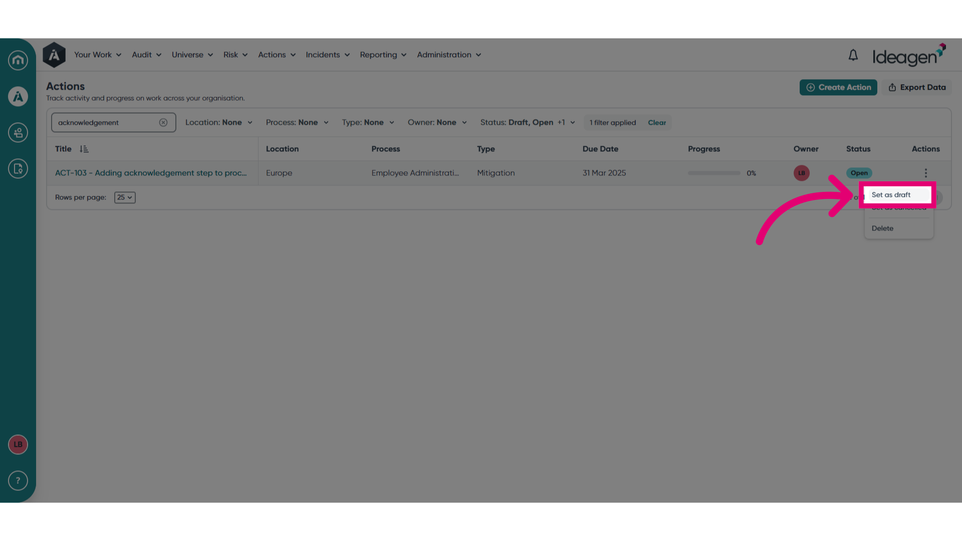 Click 'Set as draft'