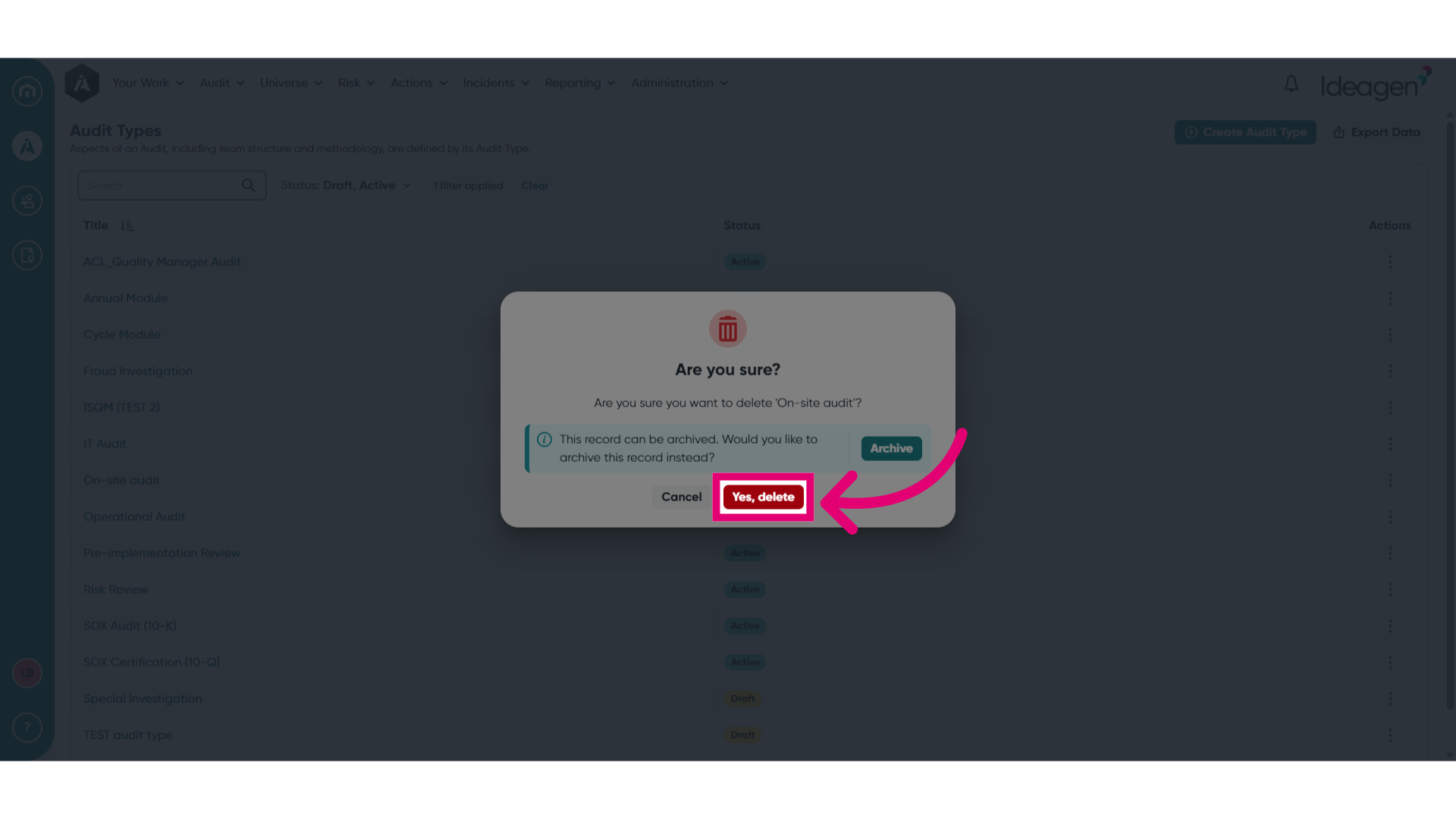 Confirm deletion