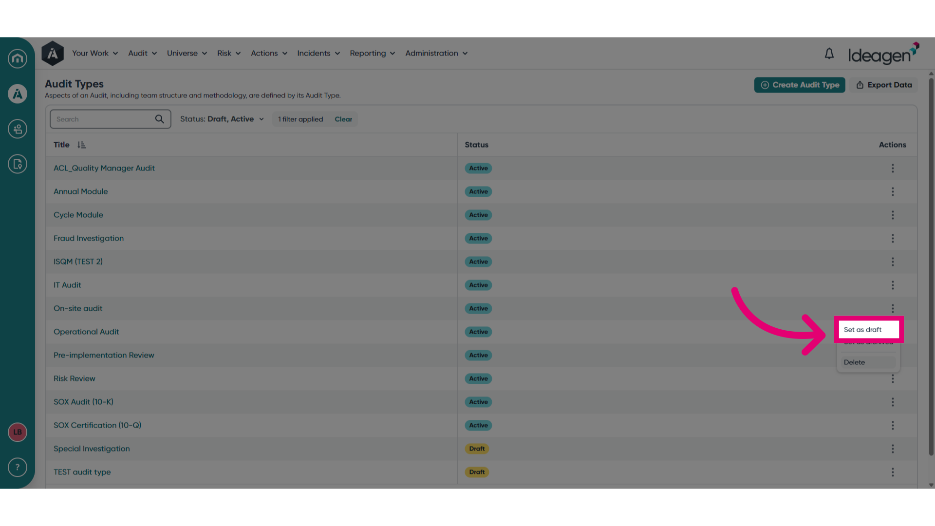 Click 'Set as draft'