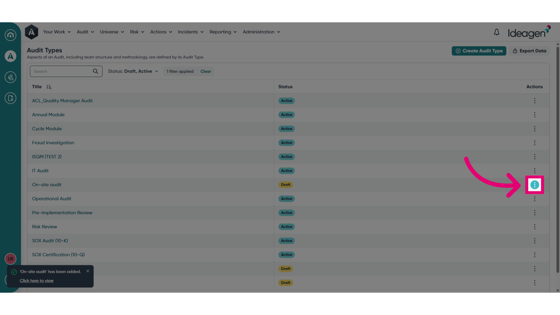 Open the Actions menu