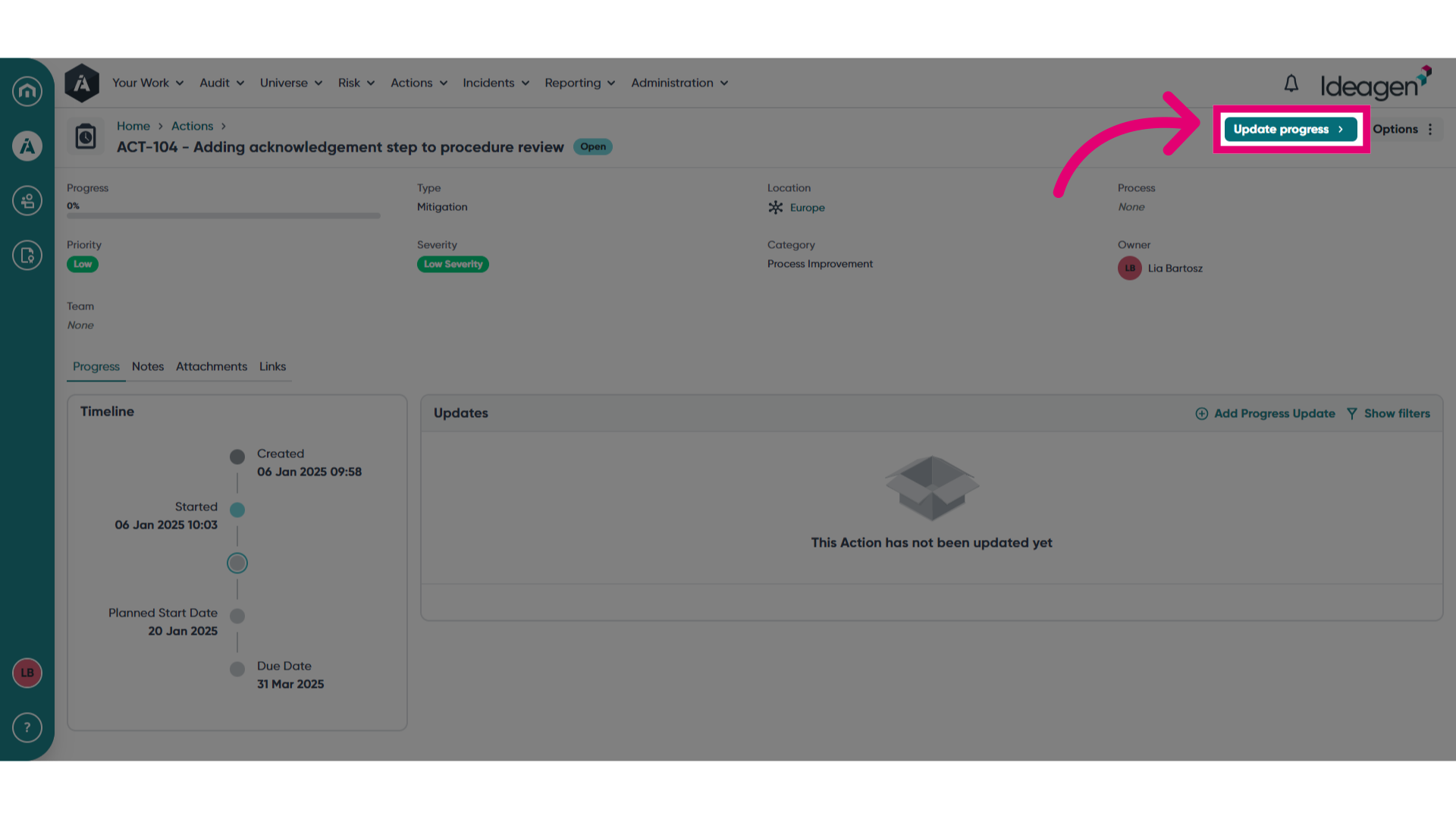 Click 'Update progress'