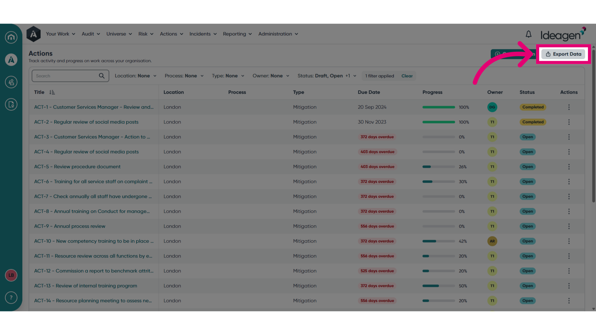 Click 'Export Data'