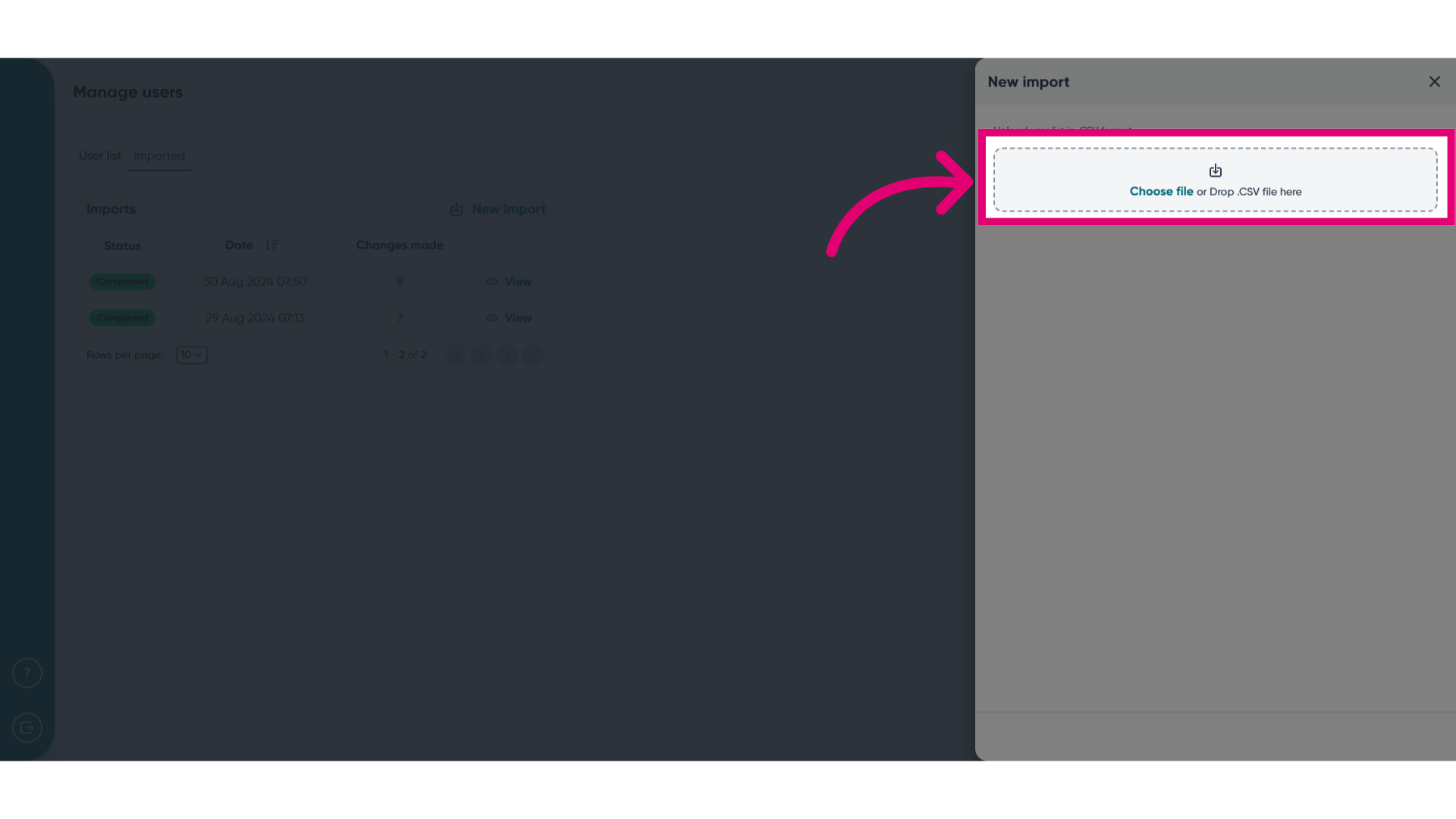 Browse to or drop the CSV file