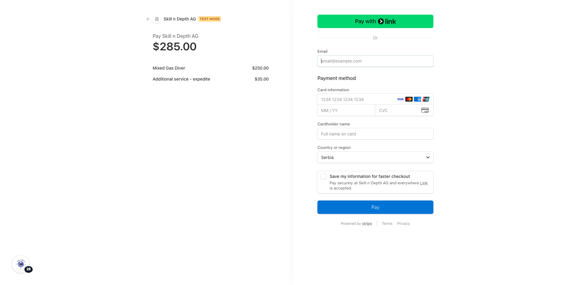 Redirect to Stripe
