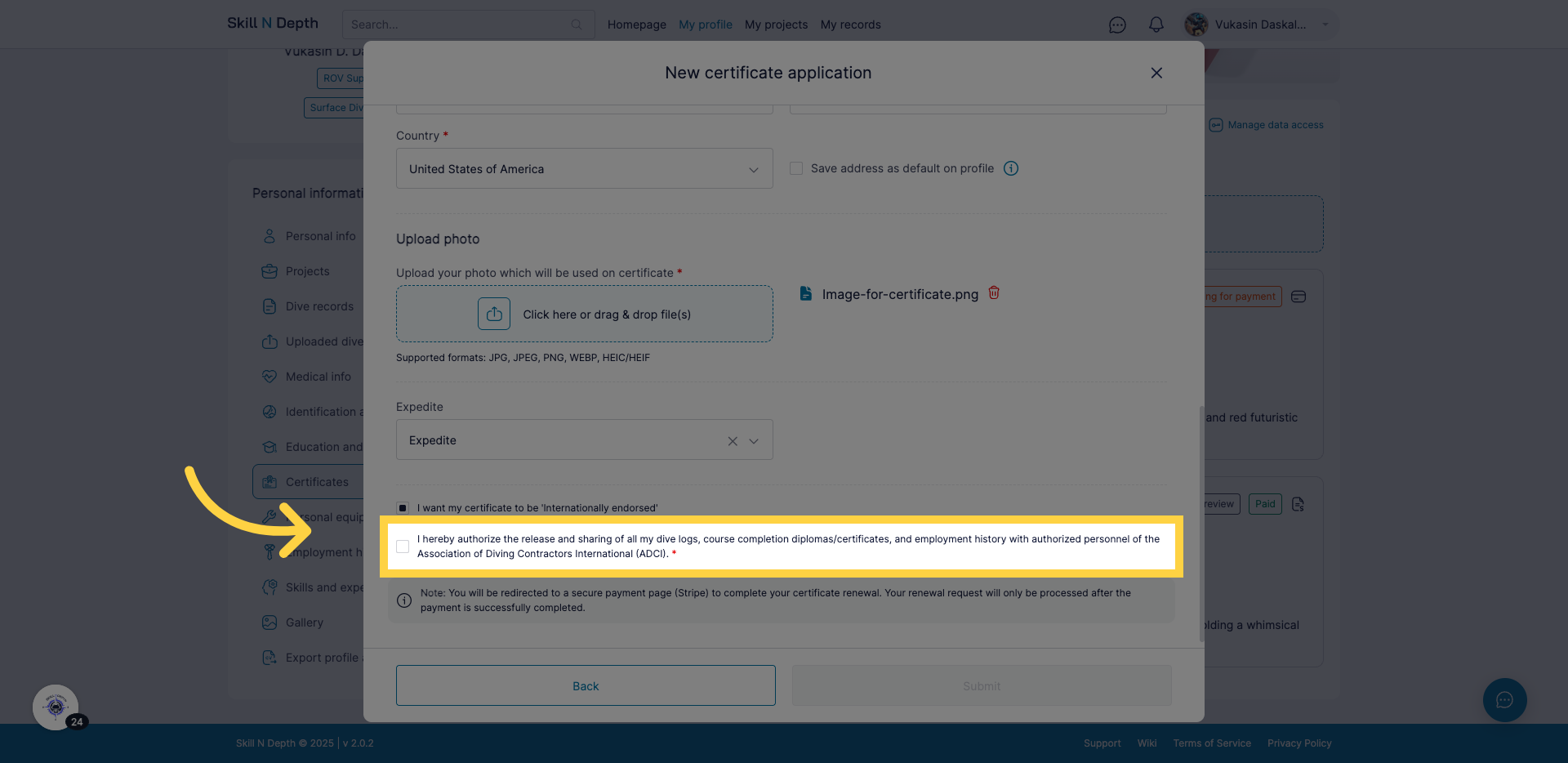 Agree to the authorization statement