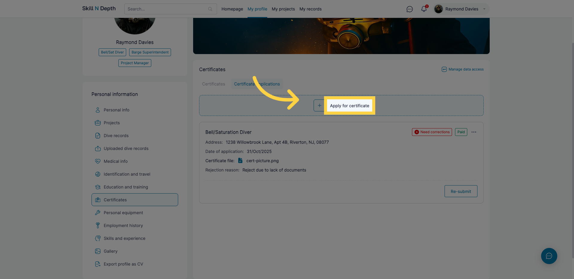 Start Certificate Application