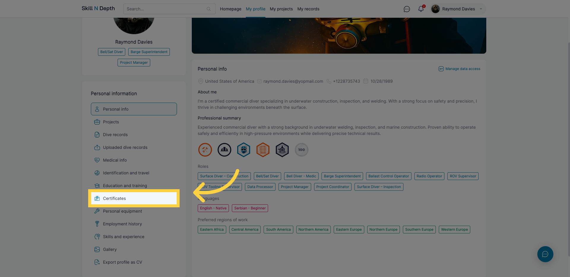 Navigate to Certificates Section