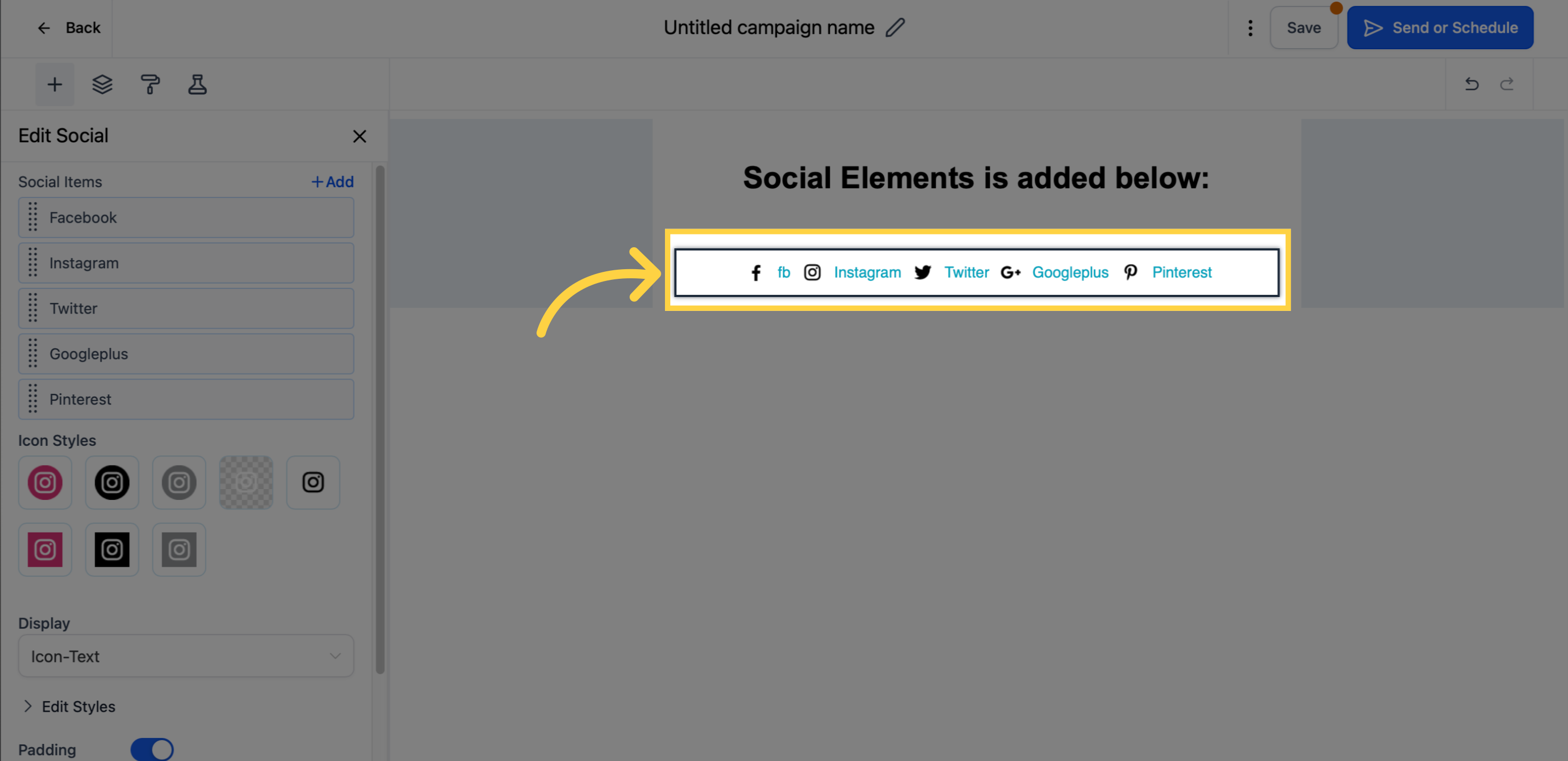 Sample output of edited social elements