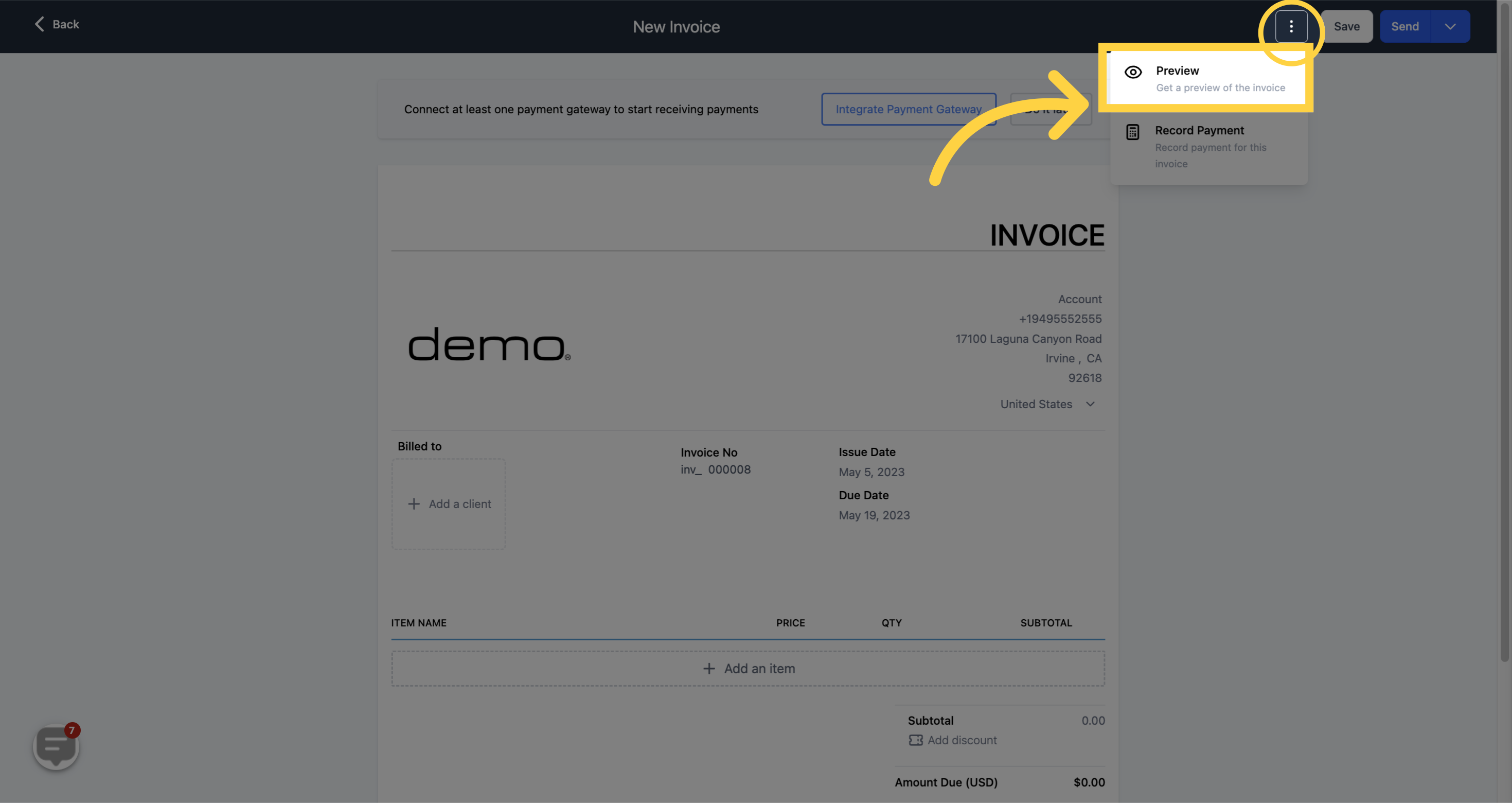 Invoice Options