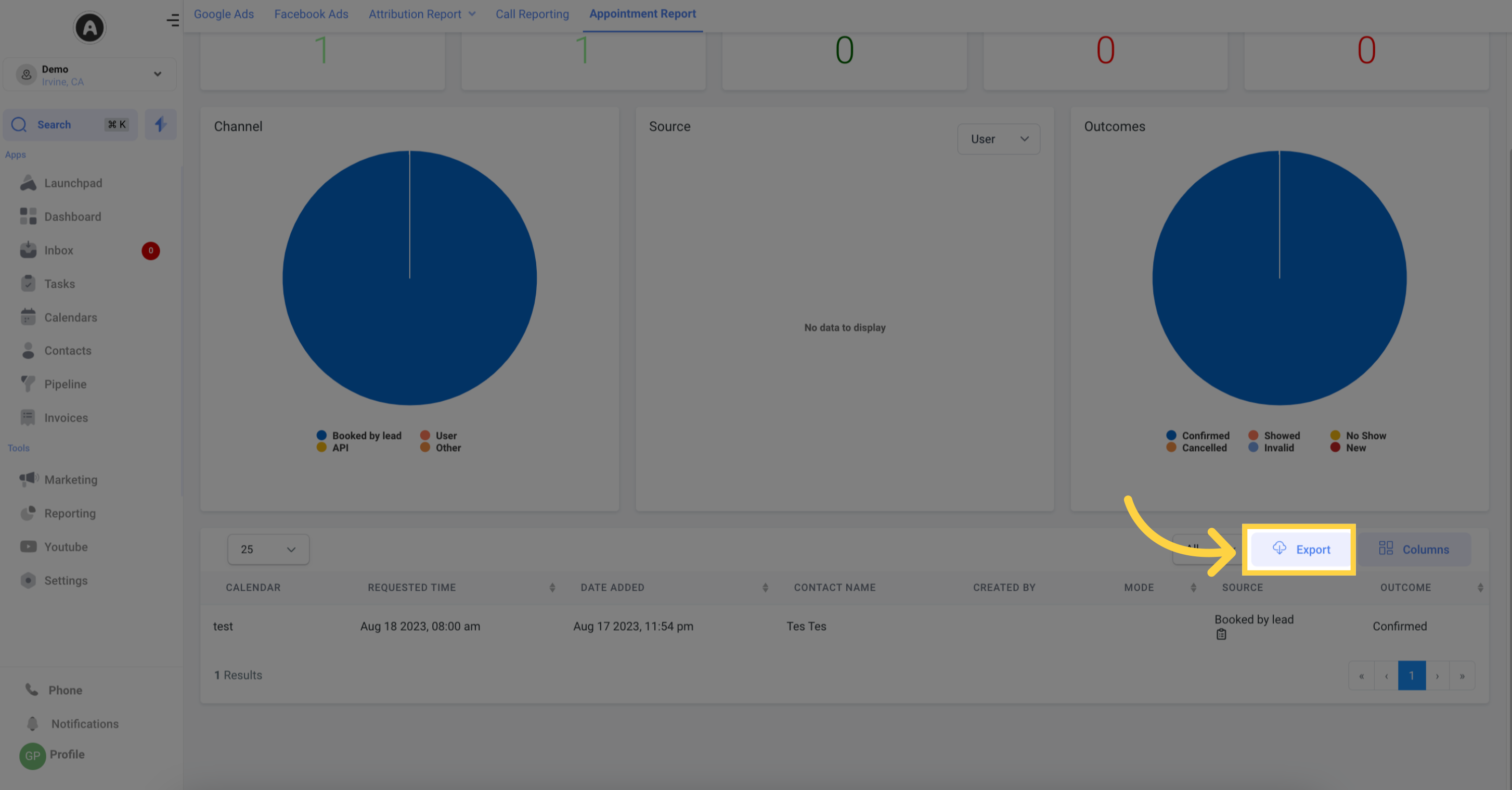 Export Appointment Data