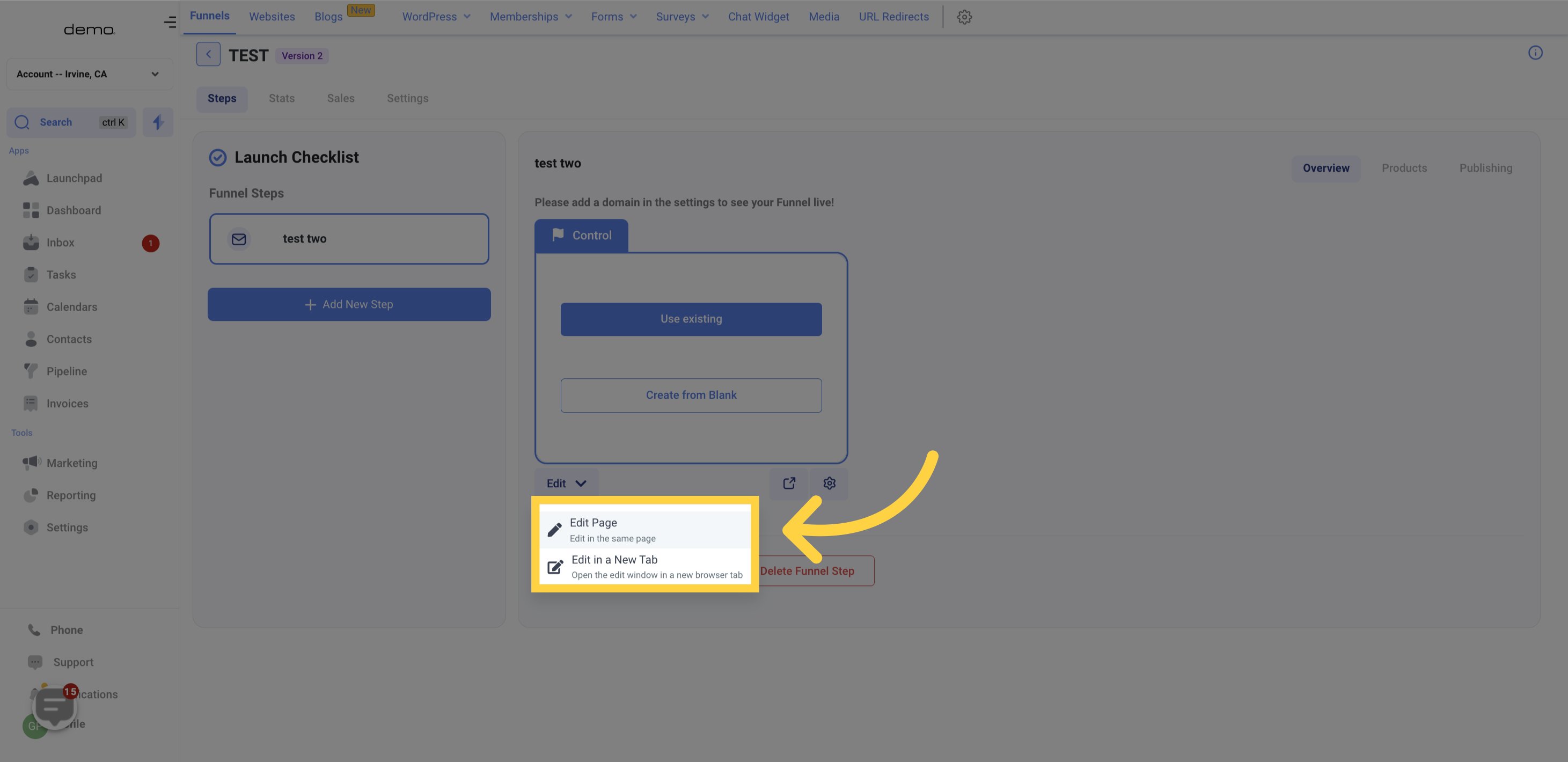 Build/Edit Funnel Step