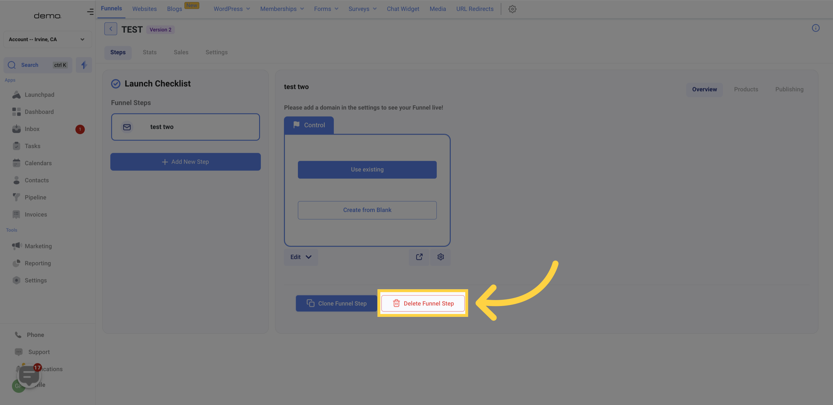 Delete Funnel Step