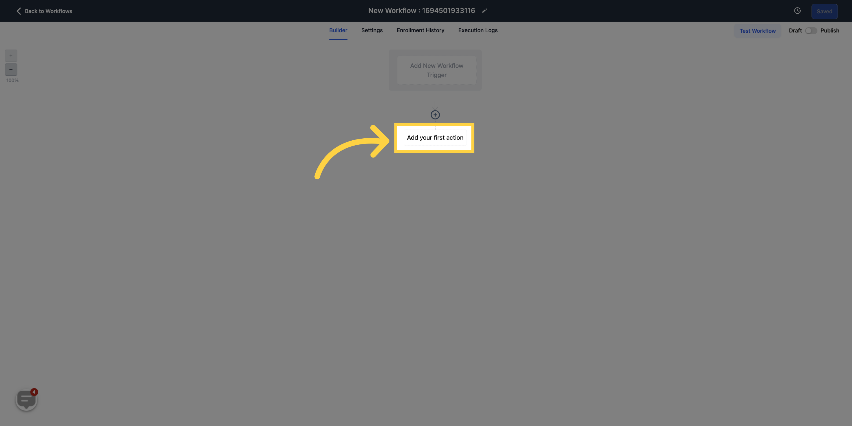 Click 'Add your first action'