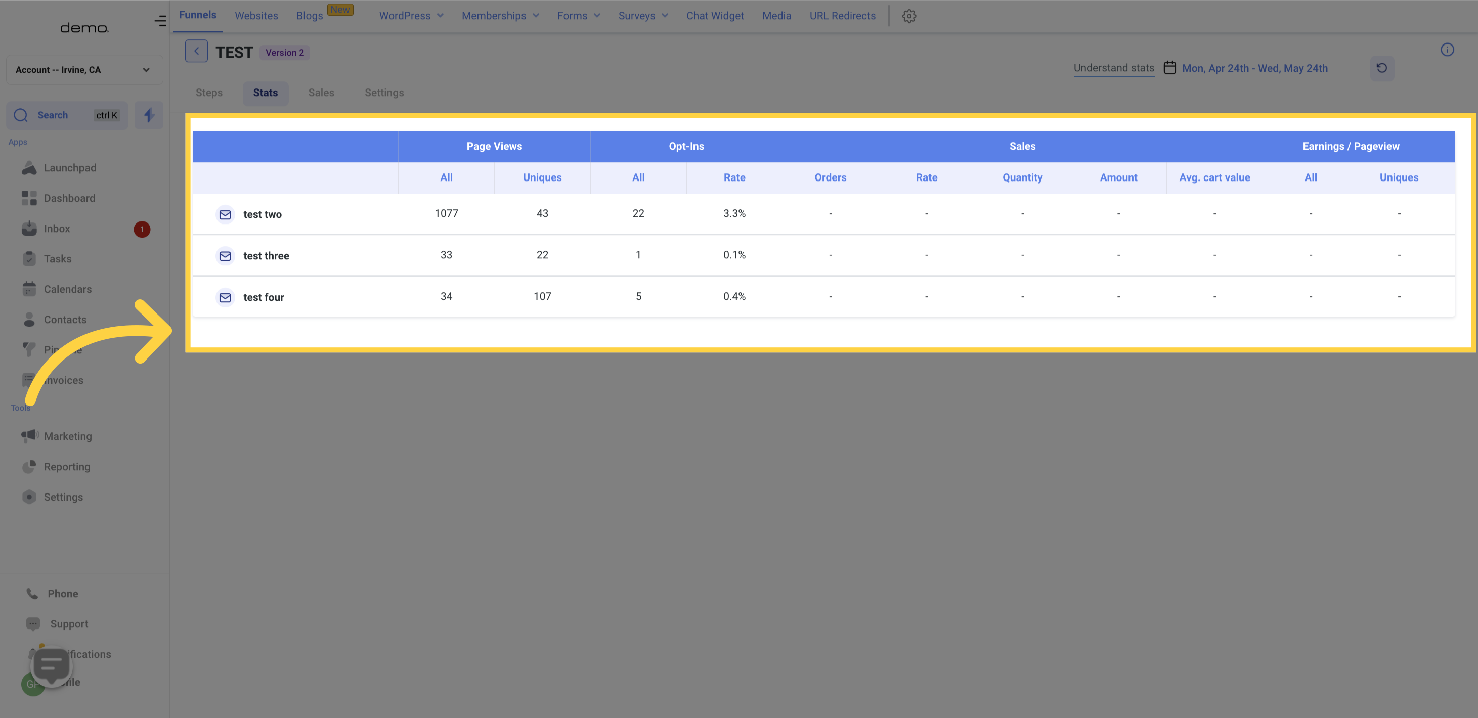 Editing Stats Tab