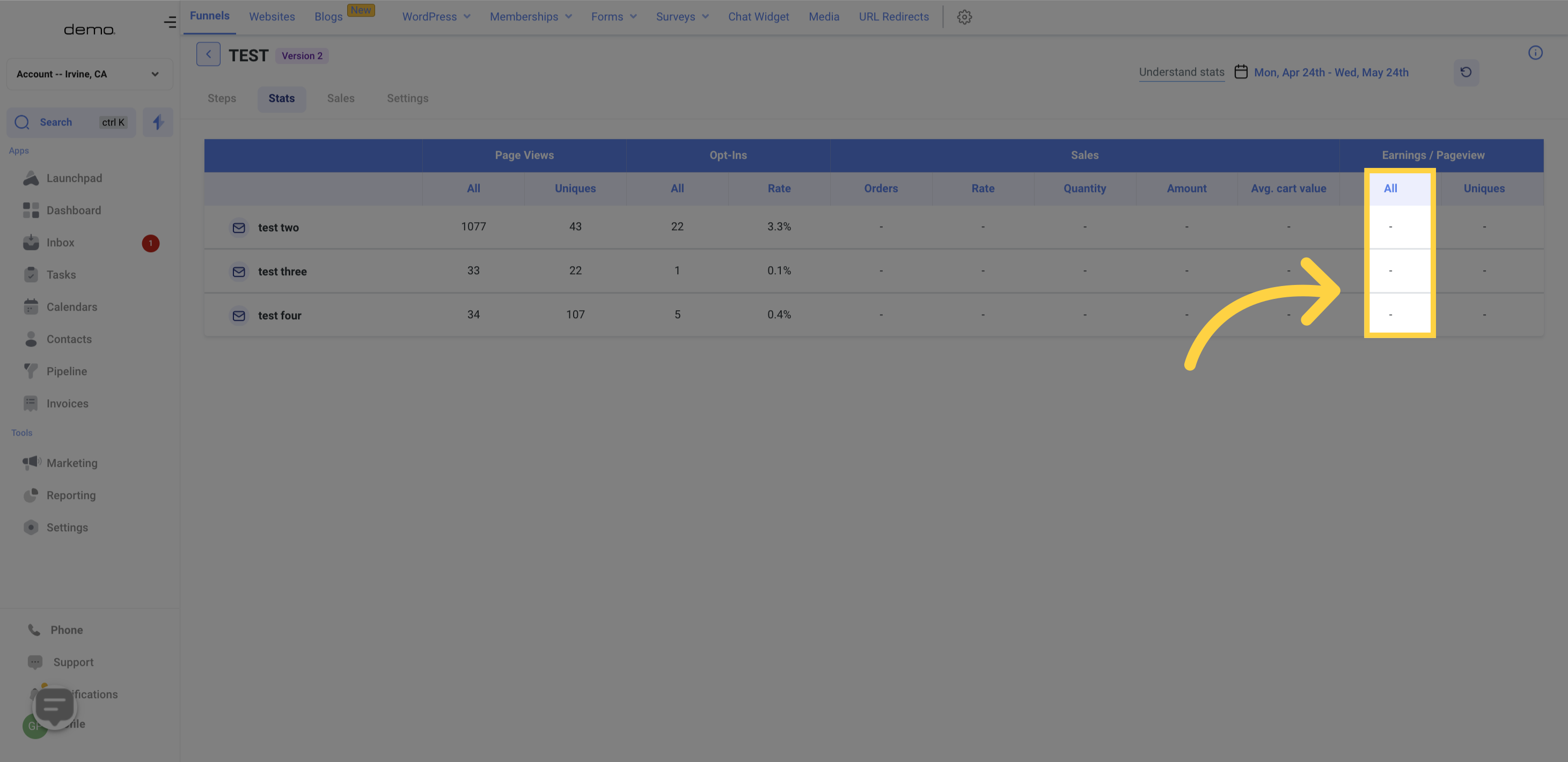 Earnings/Page Views: All