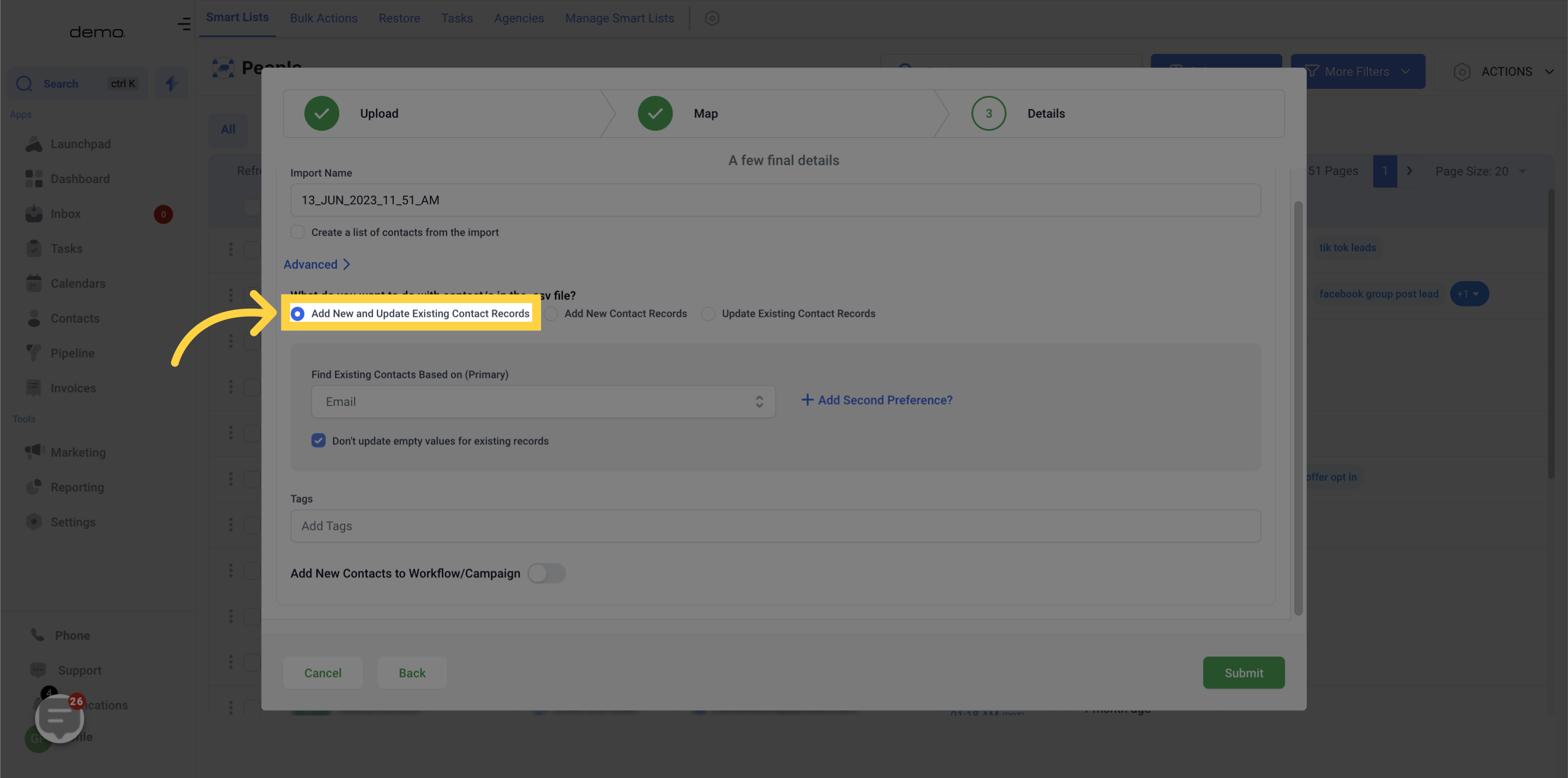 Add New and Update Existing Contact Records