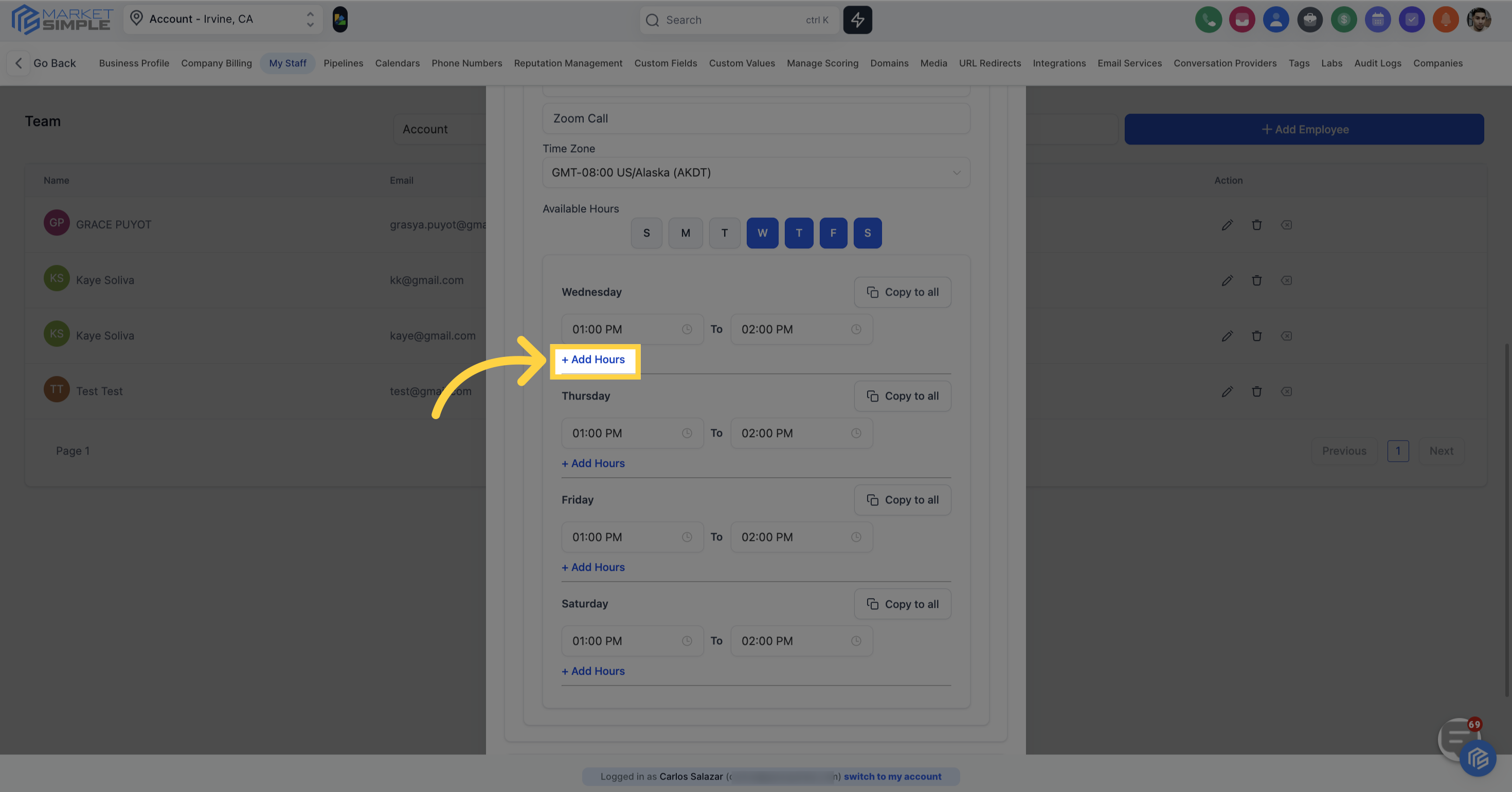 Click 'Add Hours' to include more available time