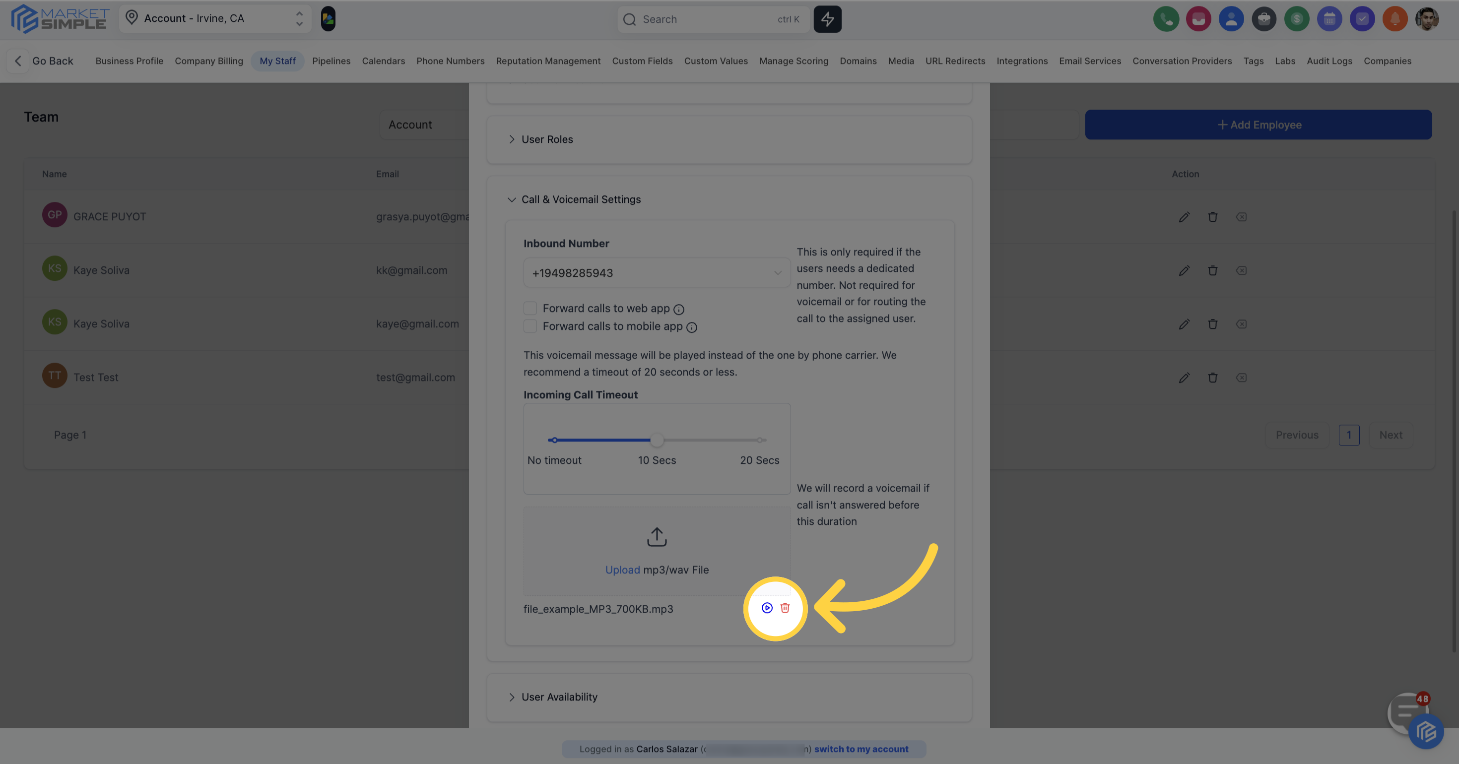 Click here to 'Play' or 'Remove' uploaded mp3/wav file