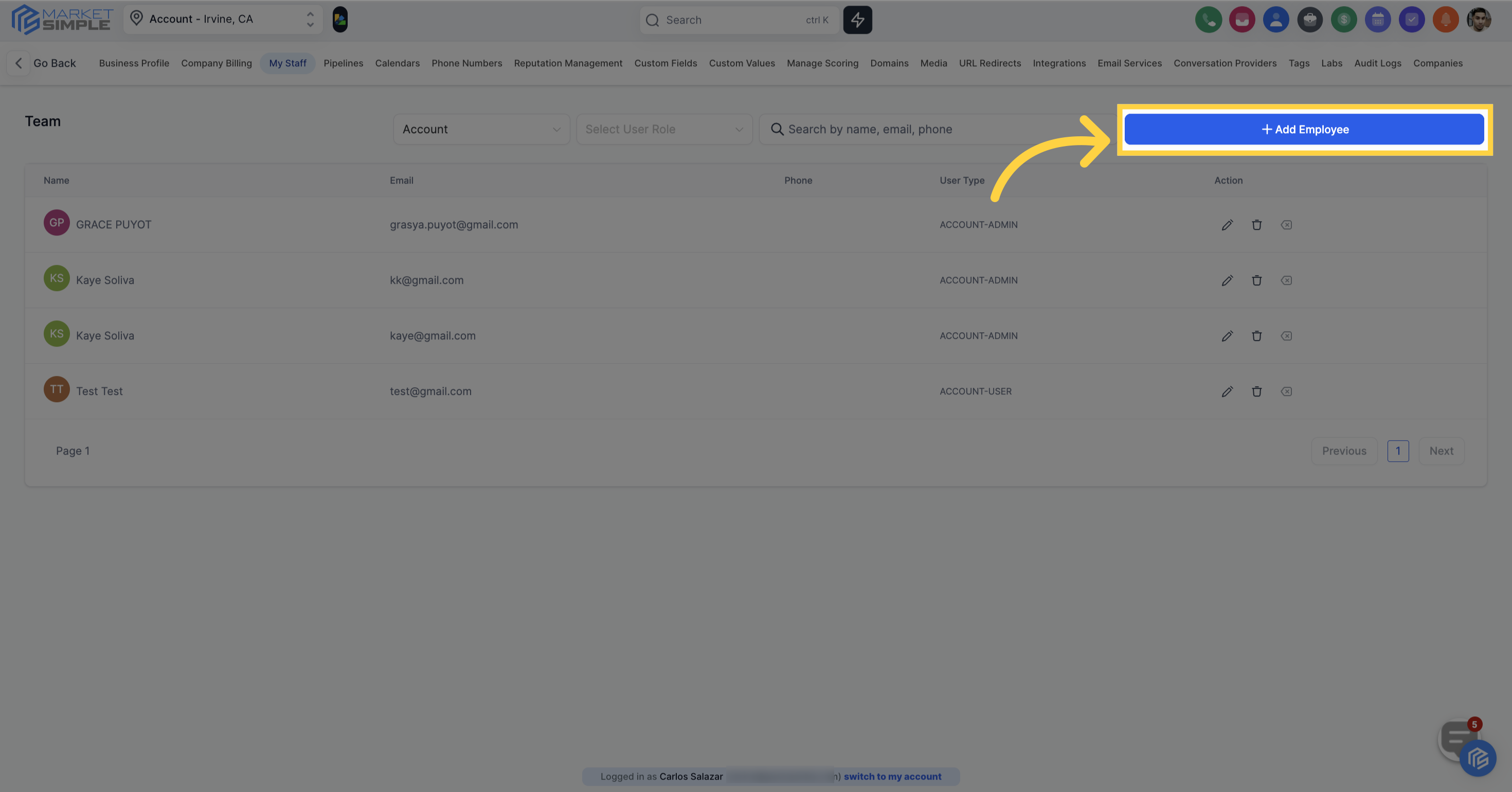 Click 'Add Employee'