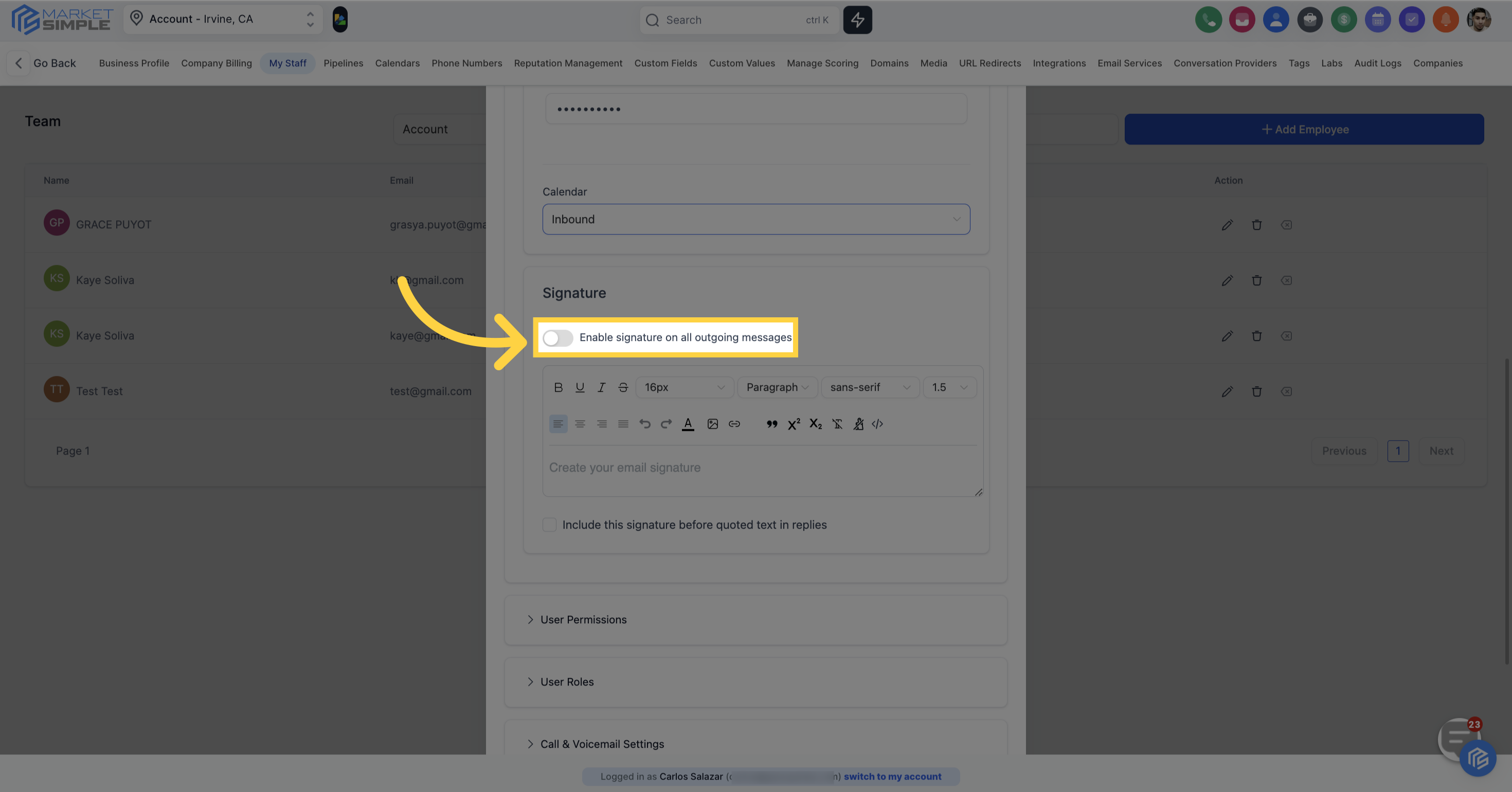 Click here to Enable 'Signature'