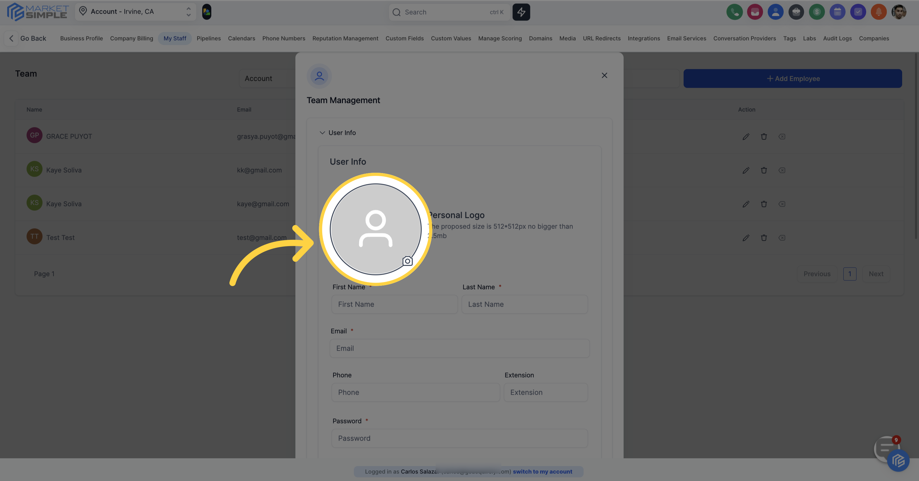 Click here to Add 'Personal Logo'