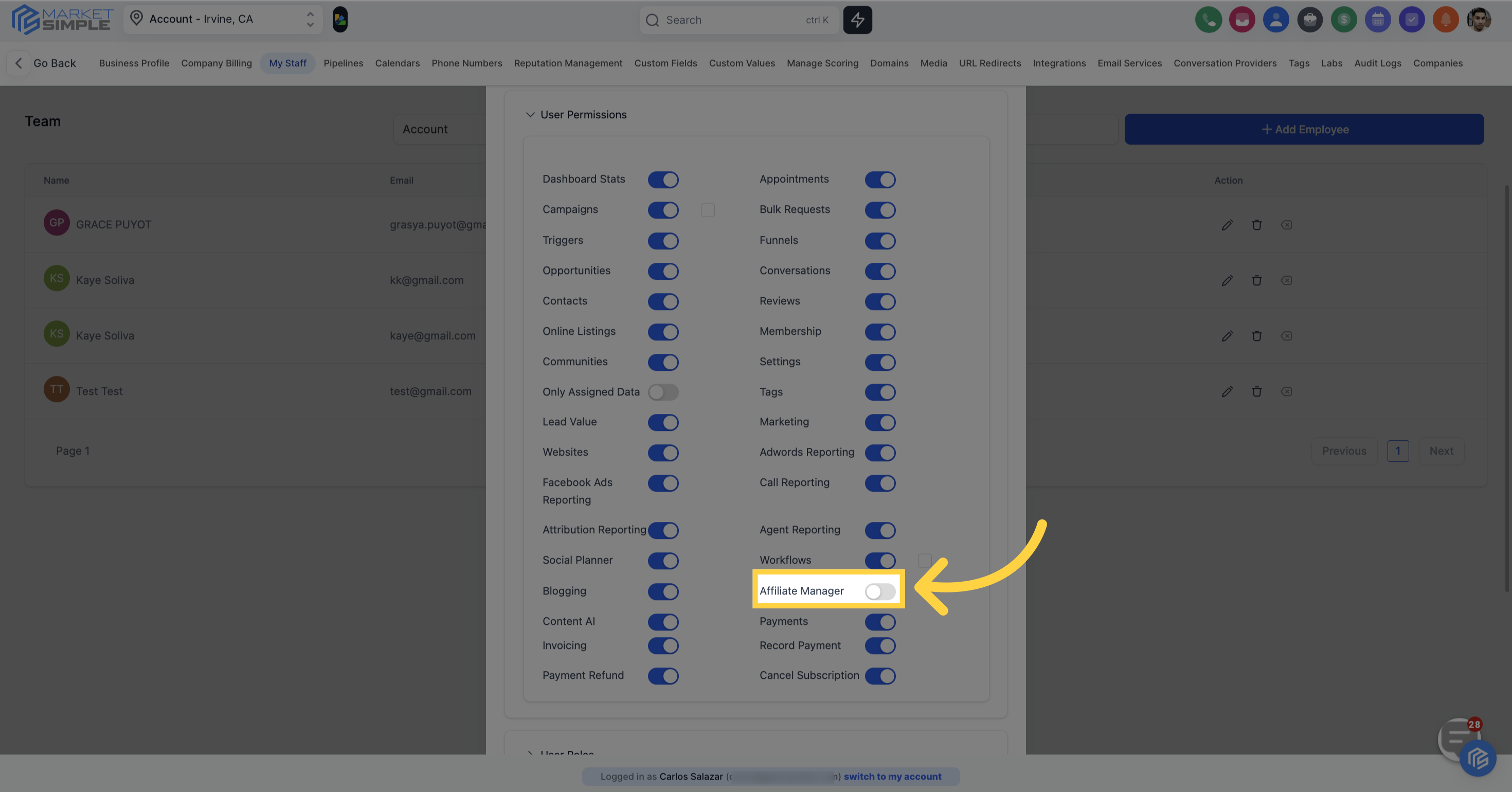 Click here to 'Toggle on'
