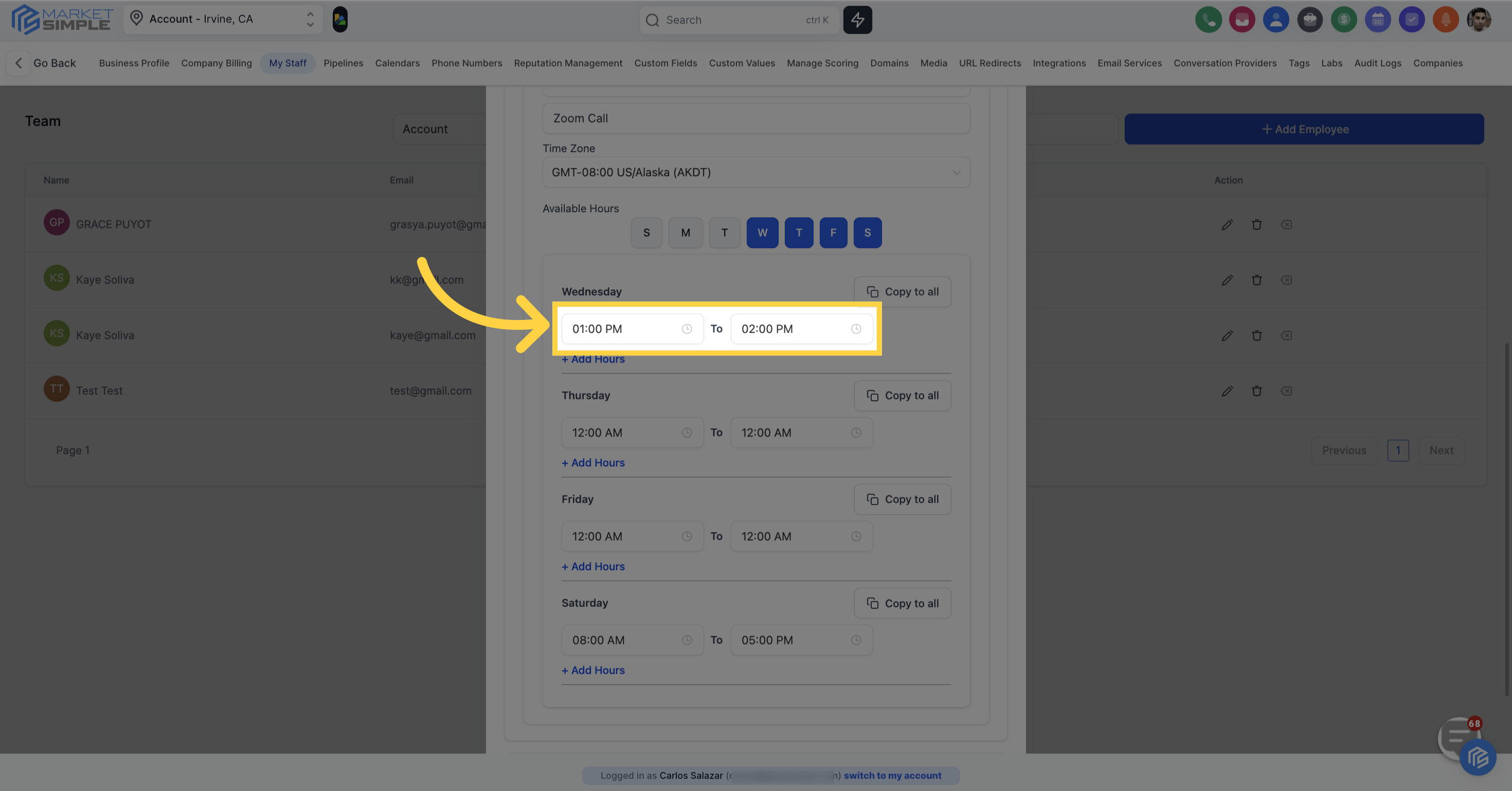 Click here to select 'Available Time'