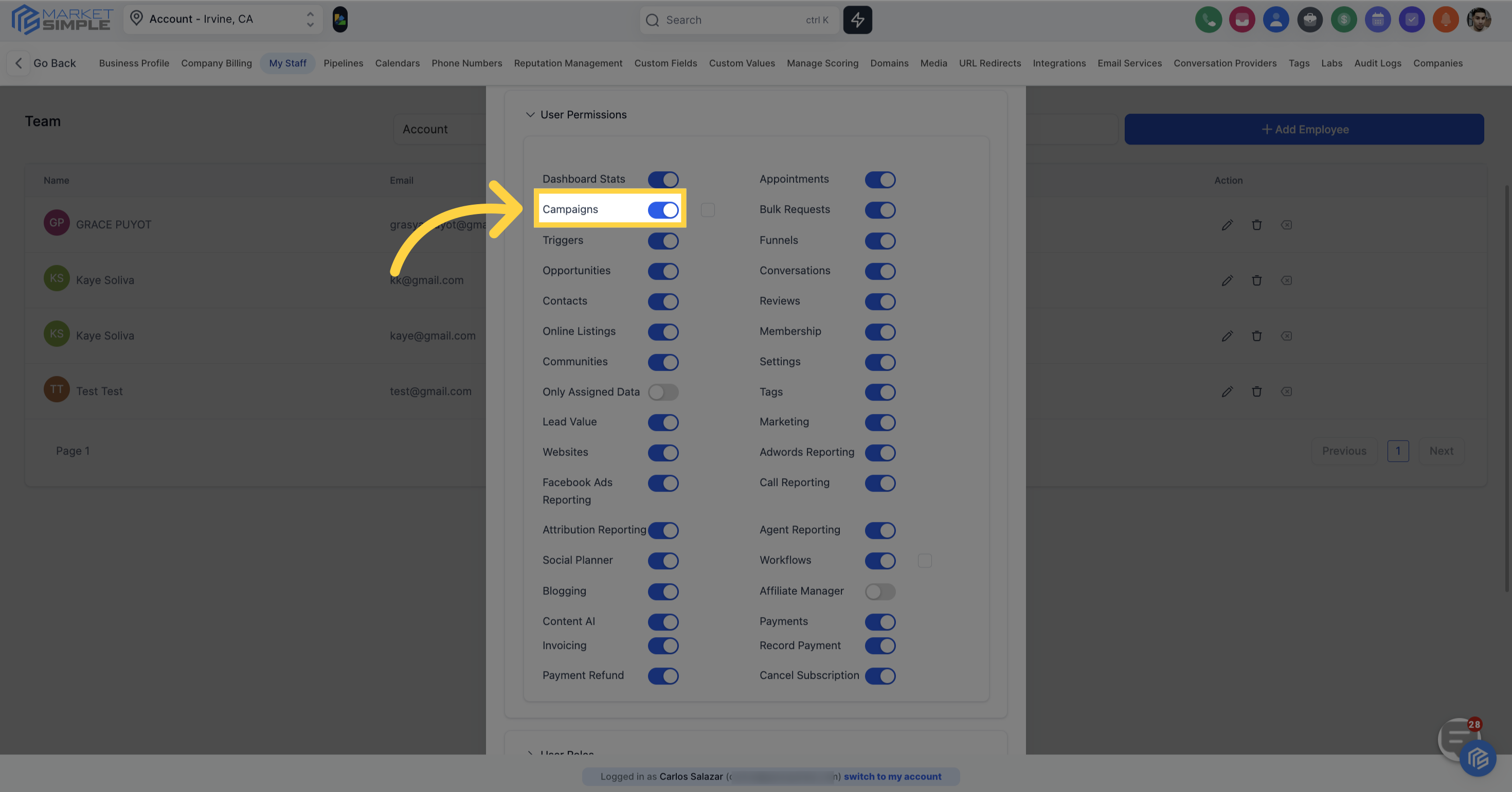 Click here to 'Toggle off'
