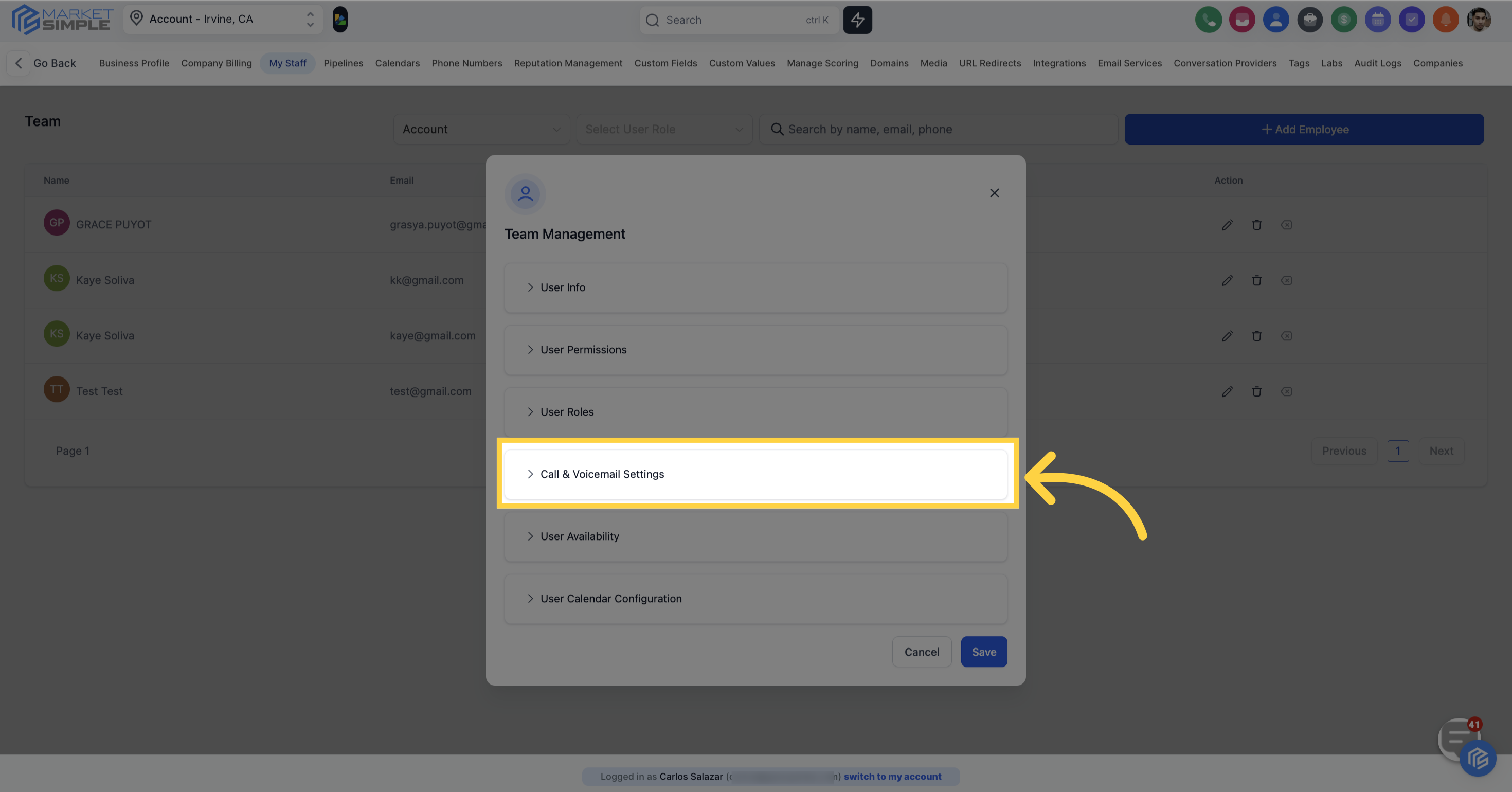 Click 'Call & Voicemail Settings'