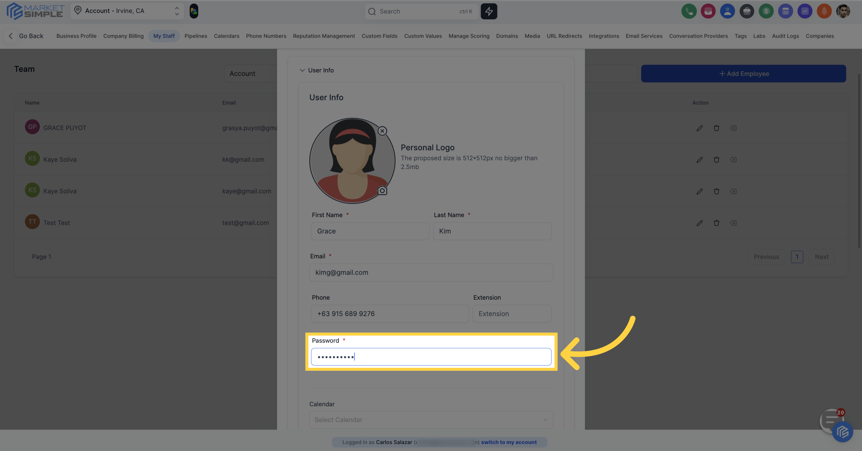 Click here to Add 'Password'