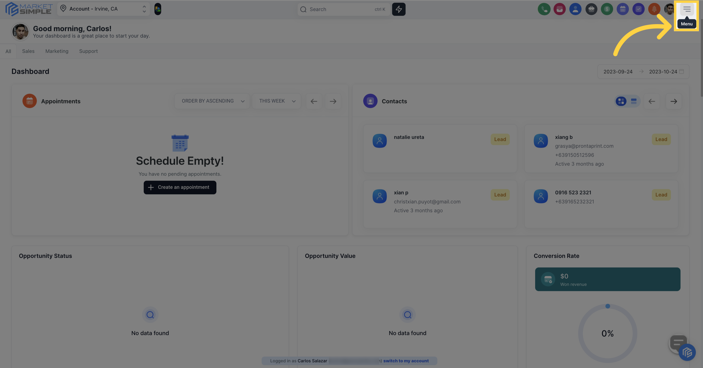 Click 'Menu' to see more