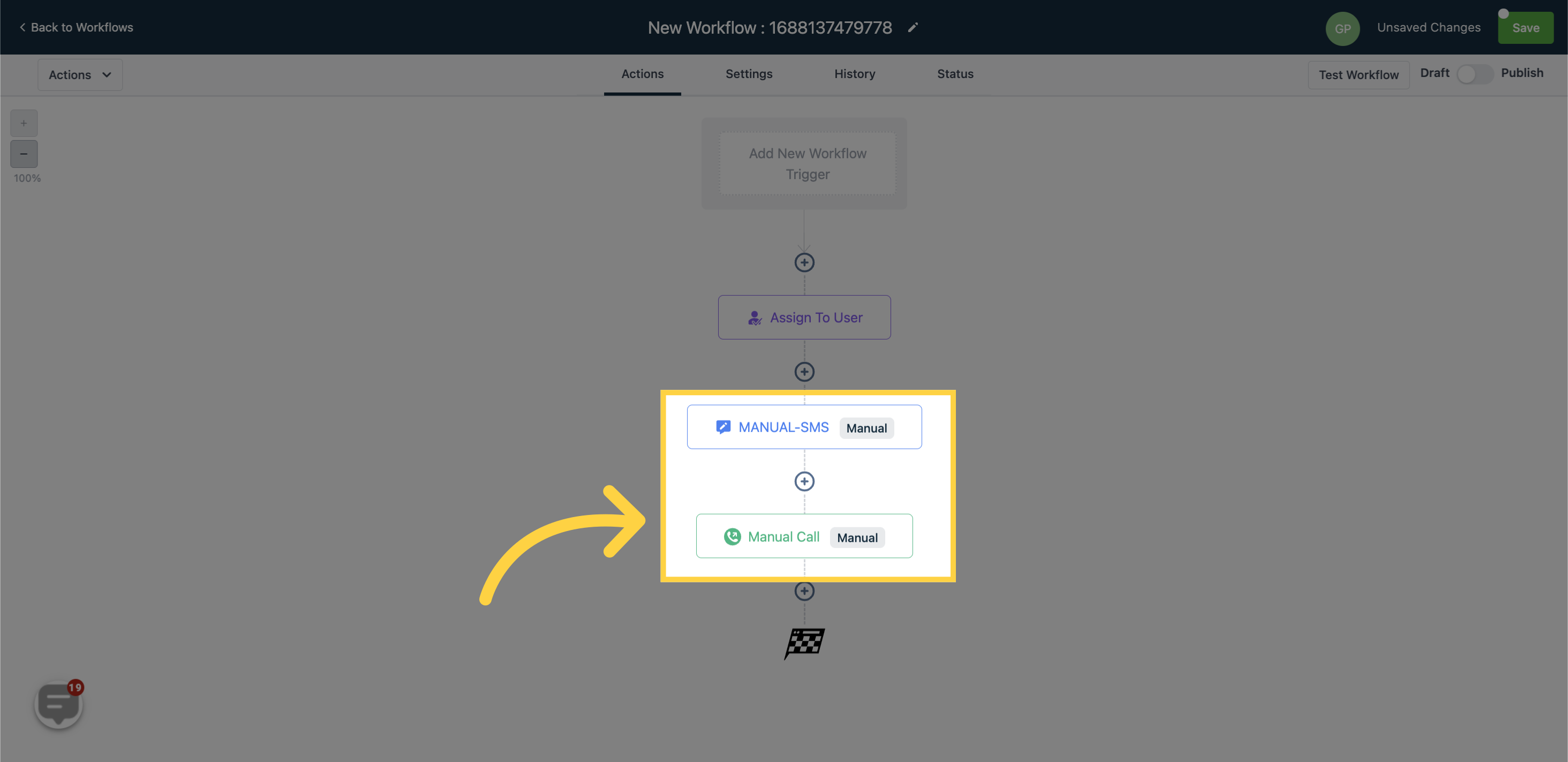 Manual Actions Workflow Step