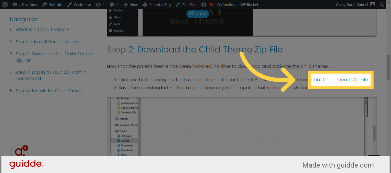 Click 'Dat Child Theme Zip File'