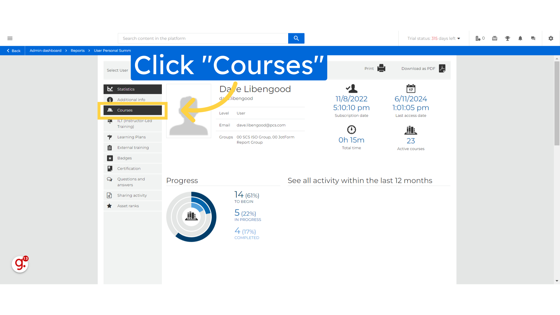 Click 'Courses'