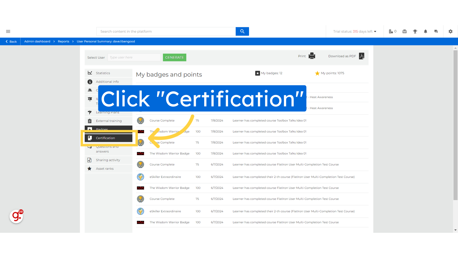 Click 'Certification'