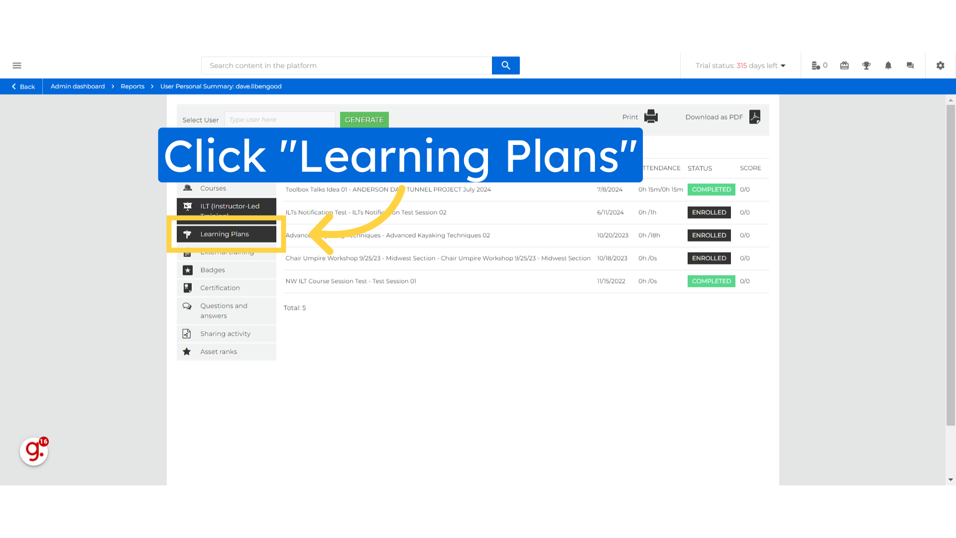 Click 'Learning Plans'