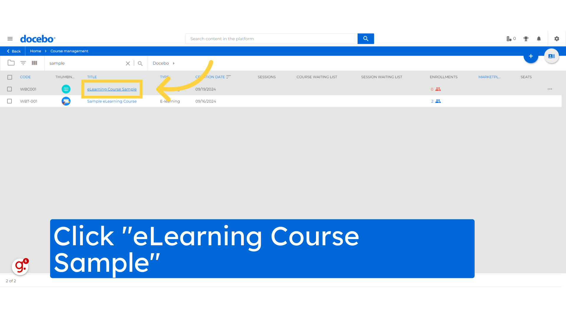 Click 'eLearning Course Sample'