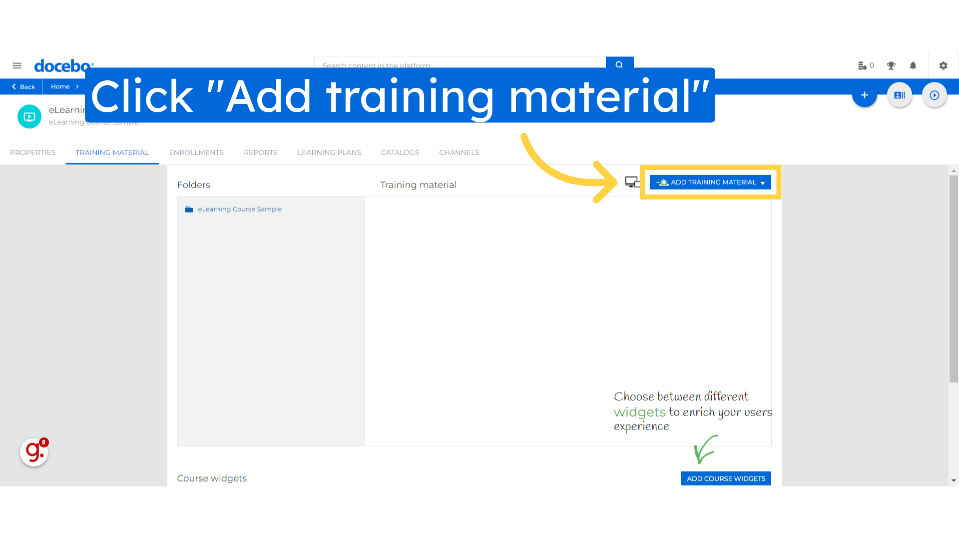 Click 'Add training material'