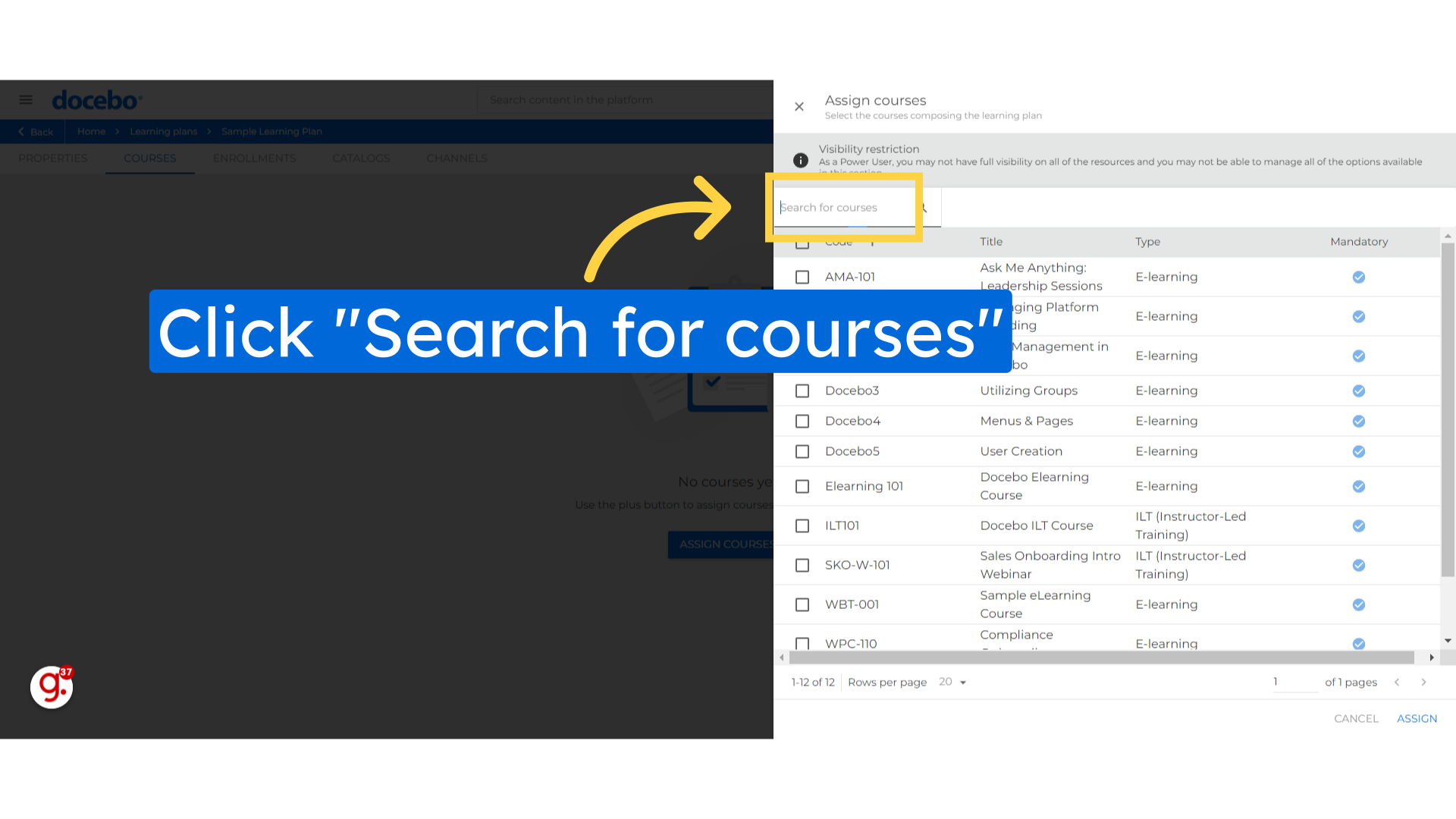 Click 'Search for courses'