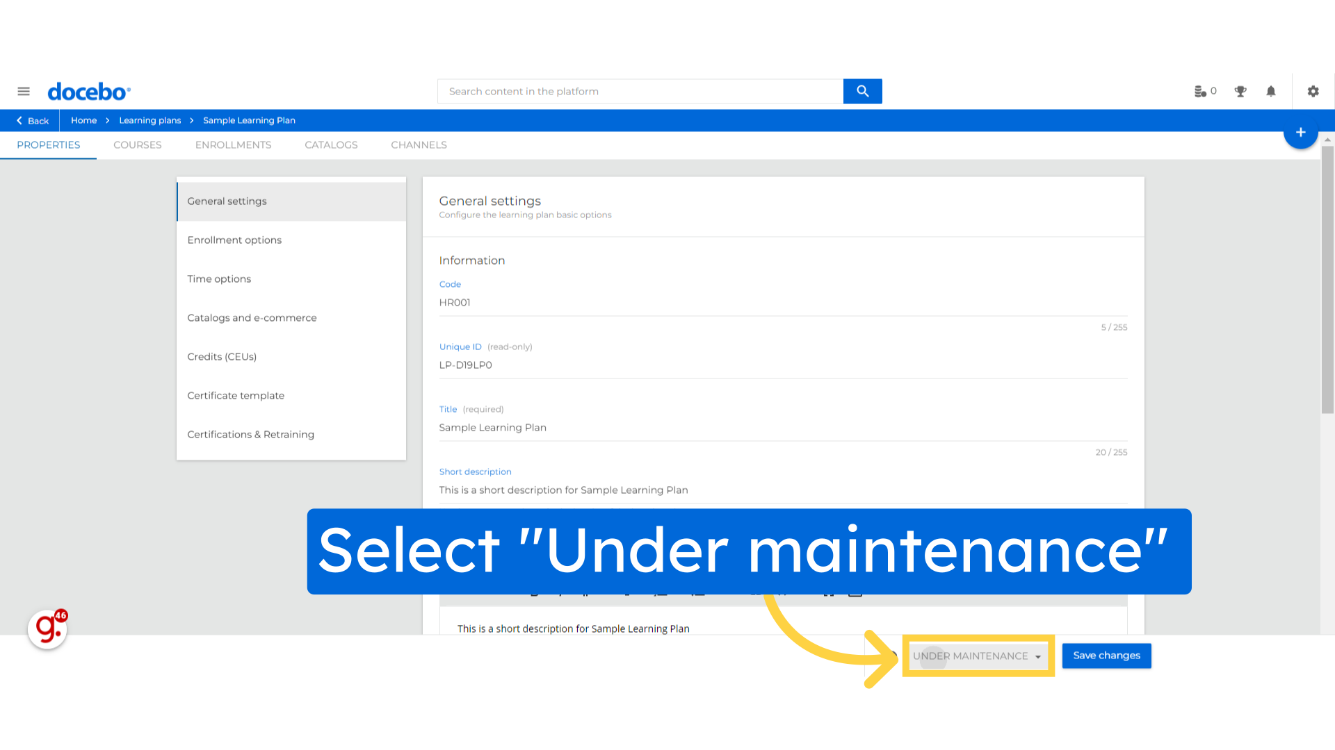 Select 'Under maintenance'