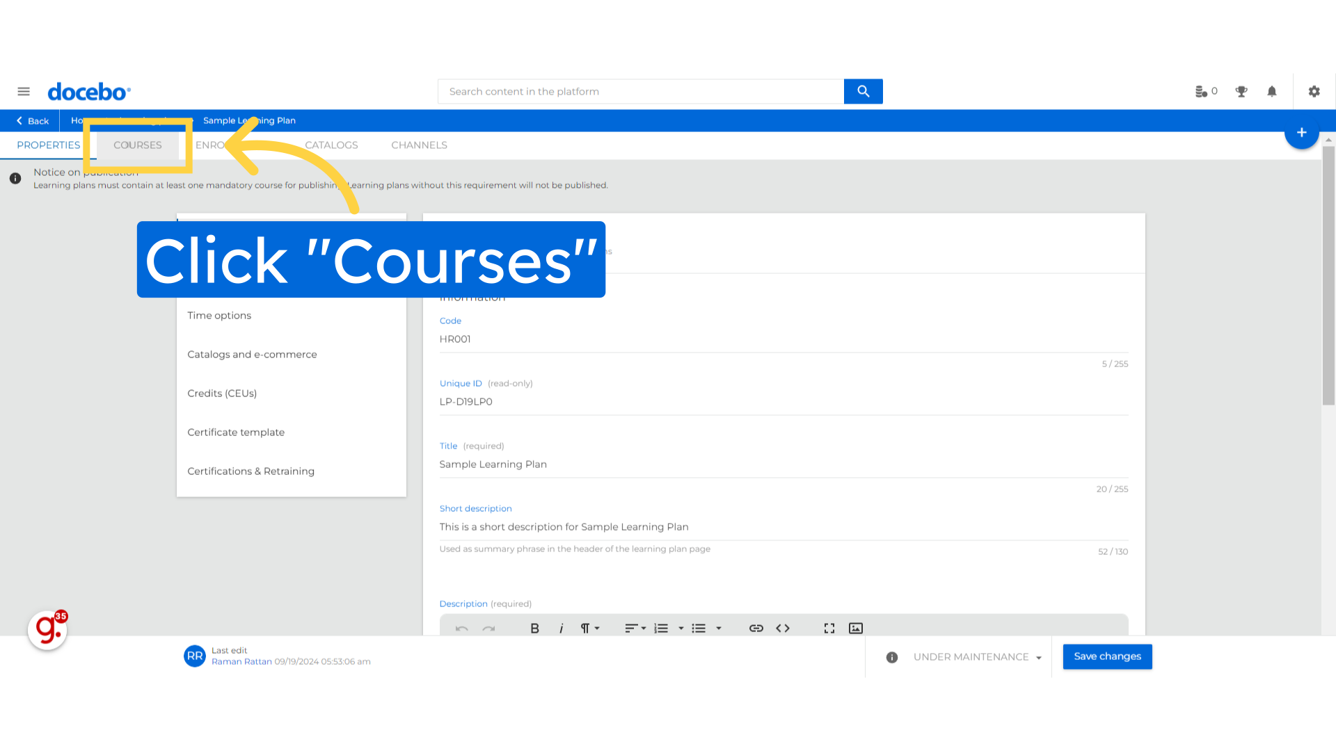 Click 'Courses'