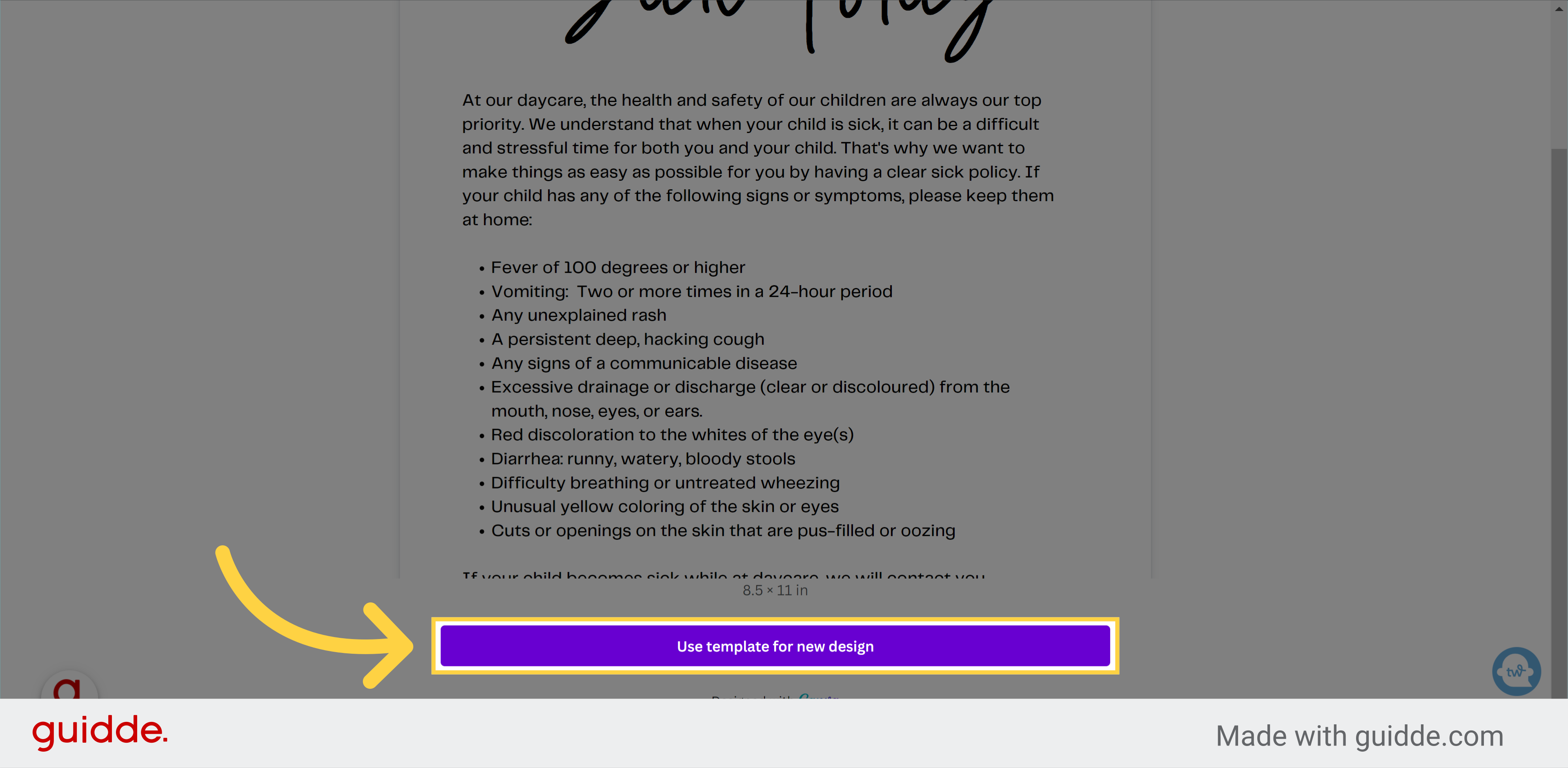 Click 'Use template for new design'