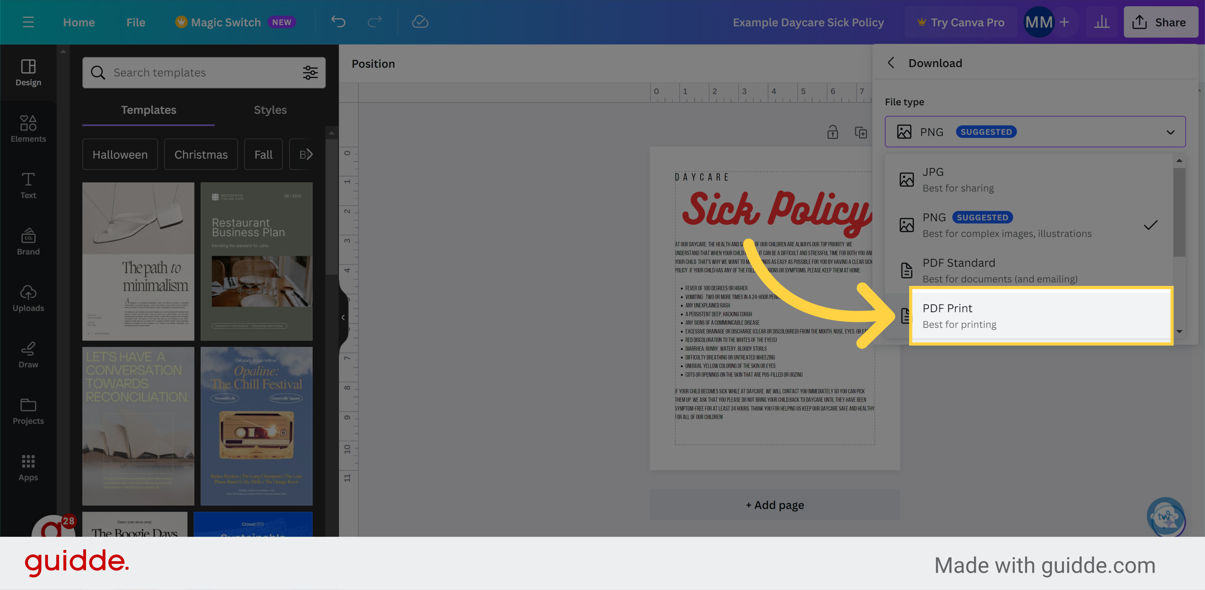 Click 'PDF Print'