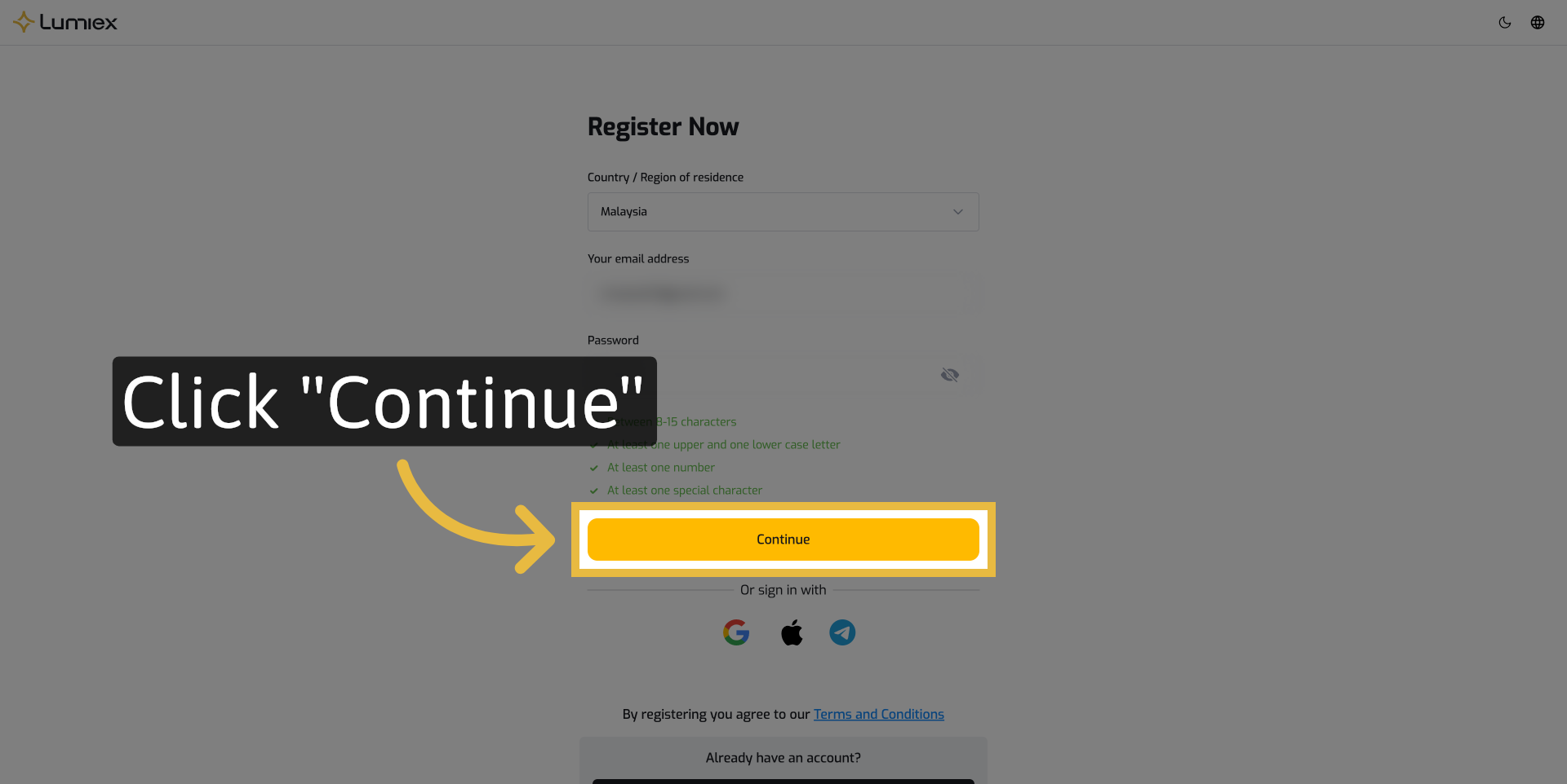 Click Continue Button