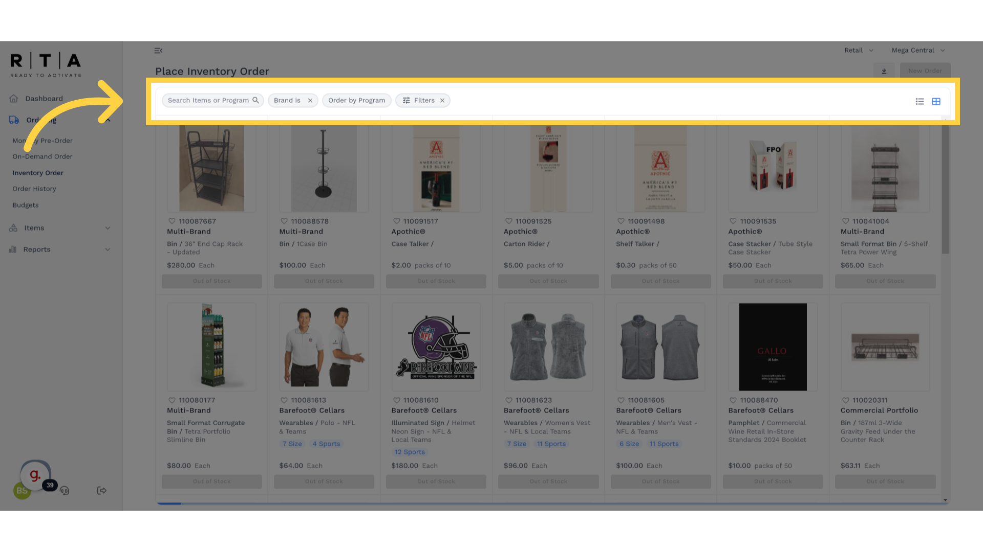 Use Search Function or Filters at the Top of the Screen