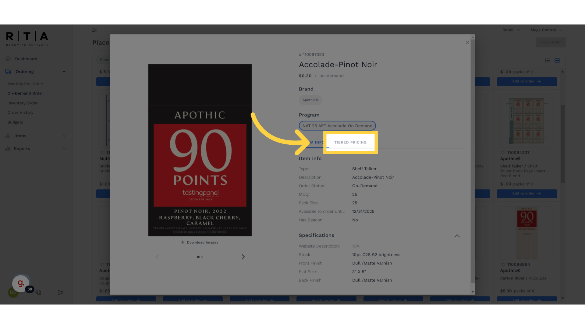 Click 'Tiered Pricing'