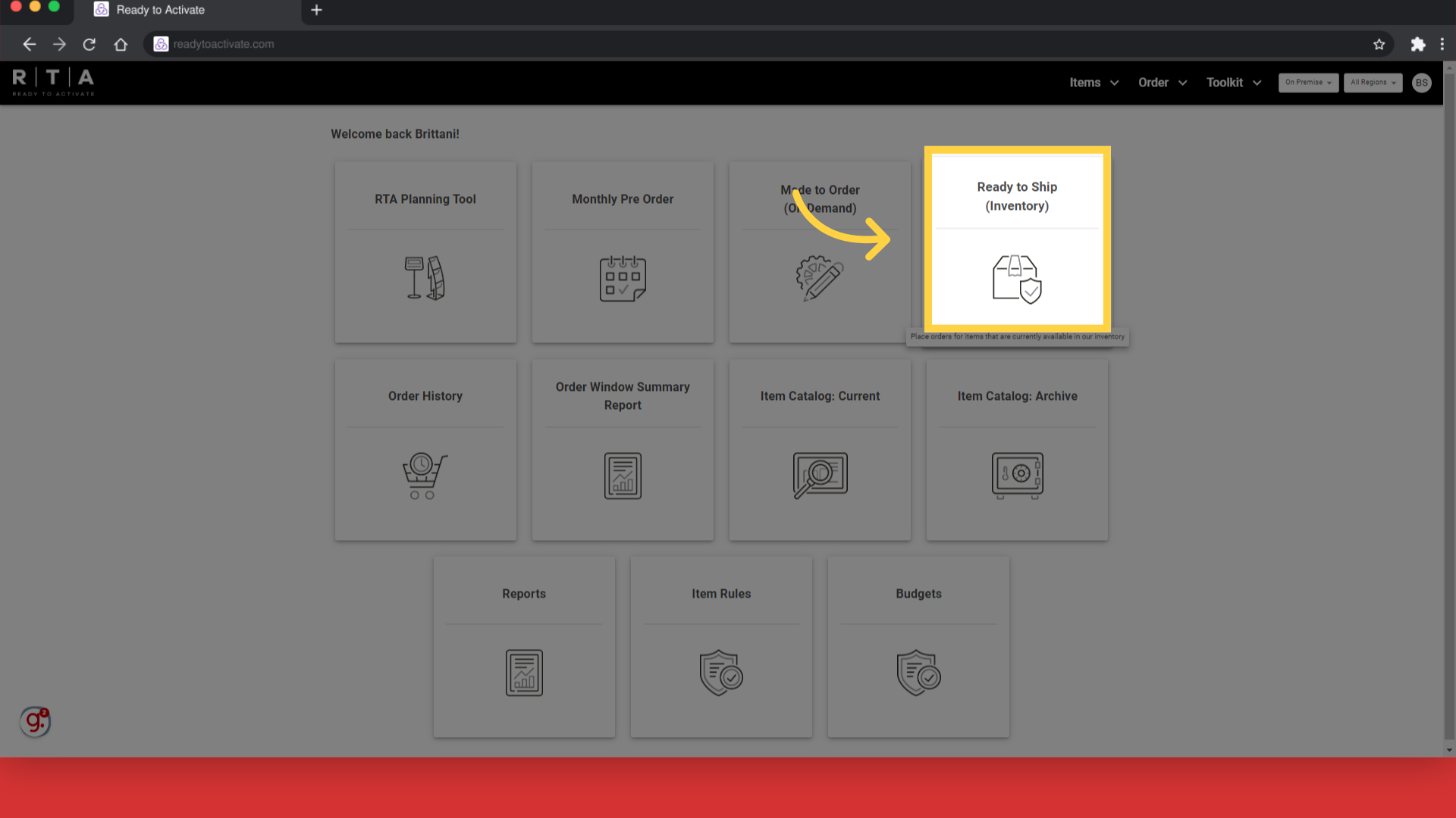 Click 'Ready to Ship (Inventory)'