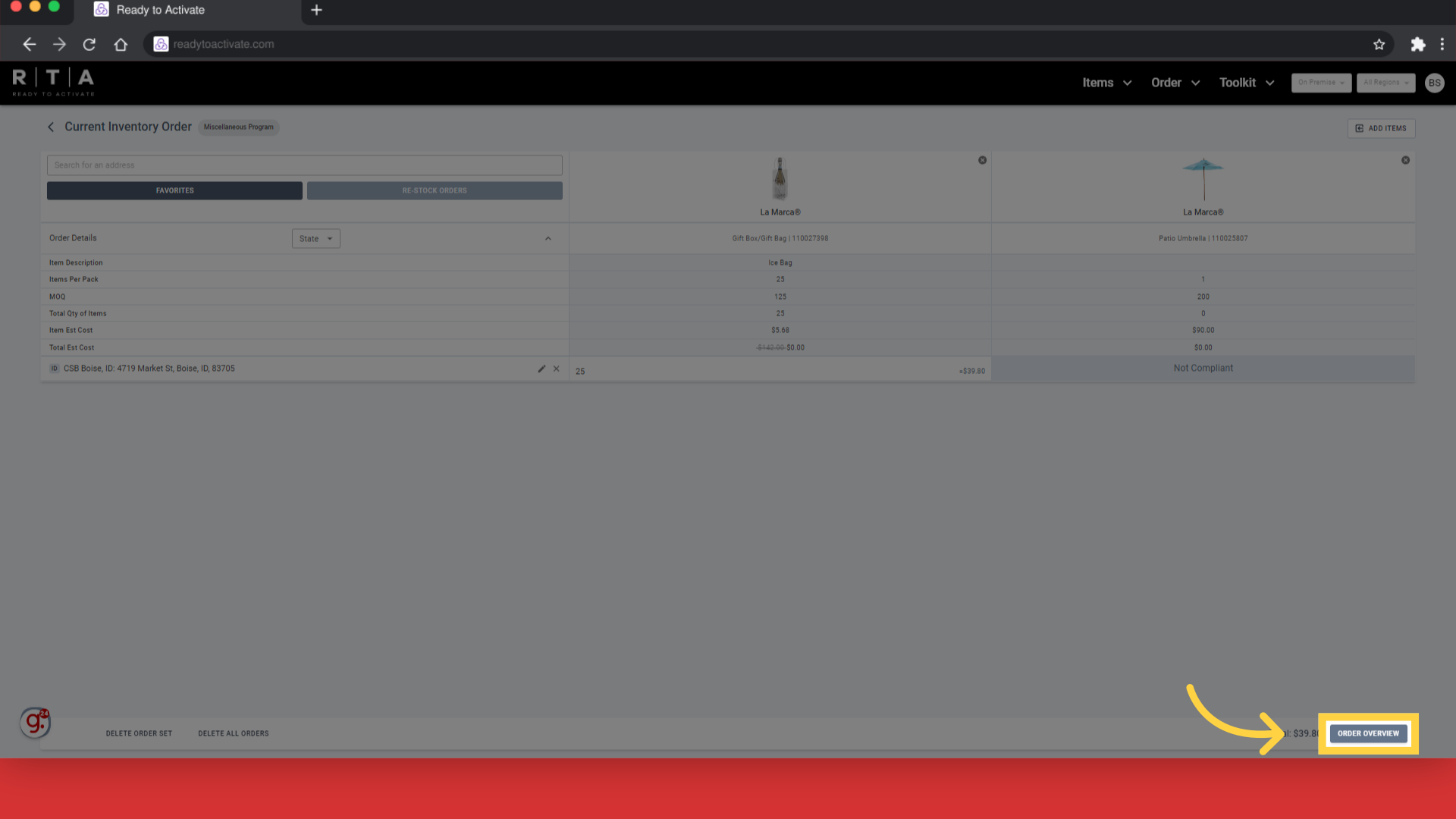 Click 'Order Overview'
