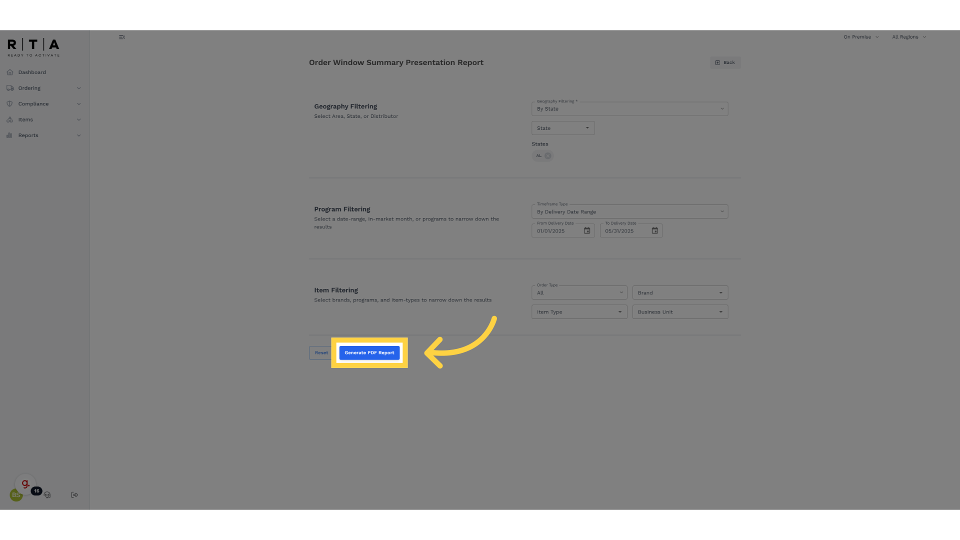 Click 'Generate PDF Report'