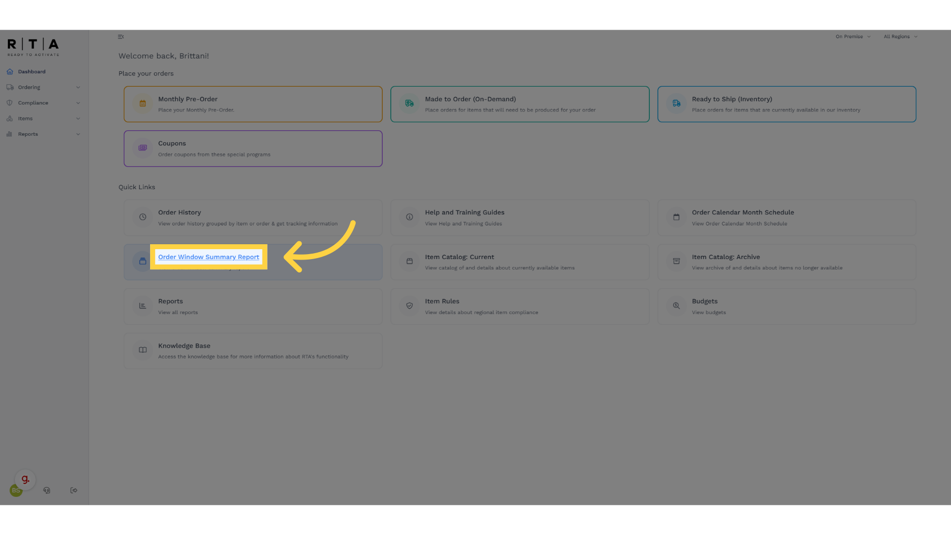 Click 'Order Window Summary Report'